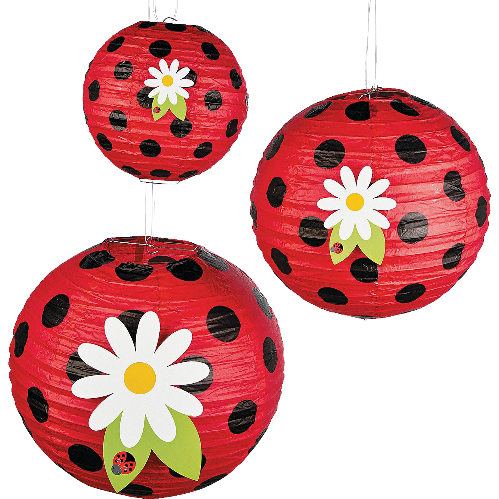 Ladybug Round Paper Lanterns (Pack of 3)