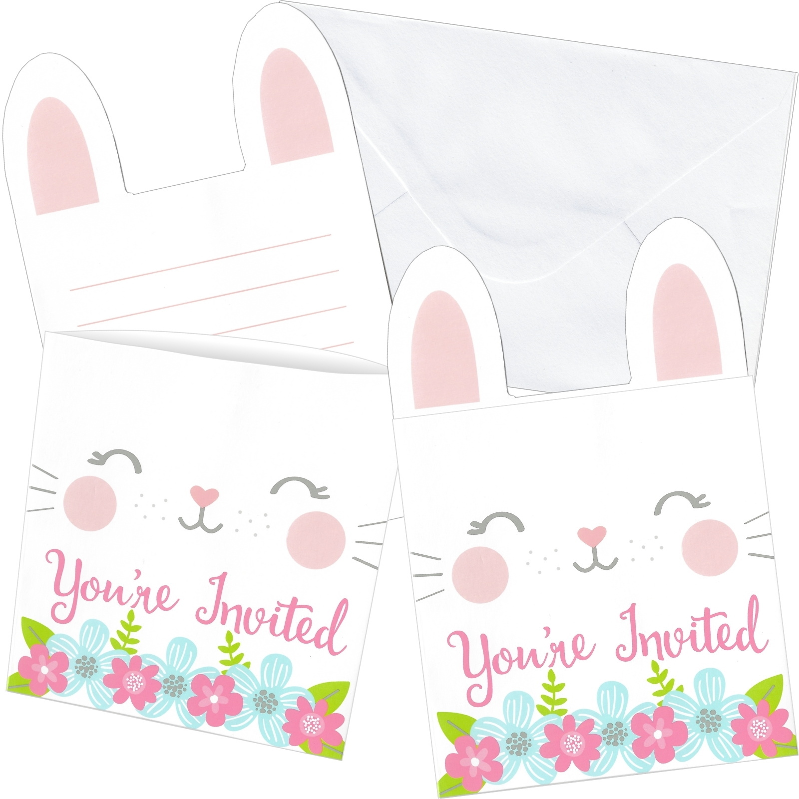 Floral Bunny Party Invitation Set (Pack of 8)