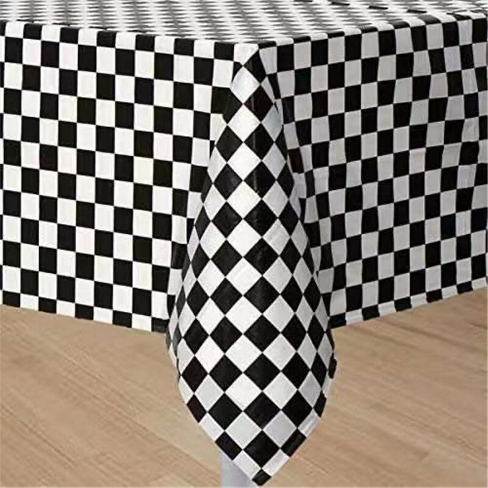 Black & White Chequered Plastic Tablecloth