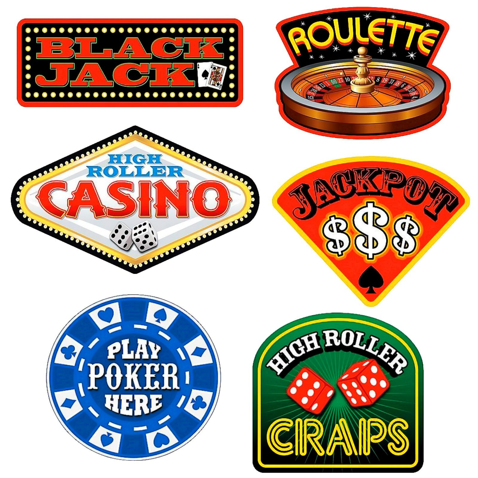Casino Sign Cutout Wall Decorations (Pack of 6)