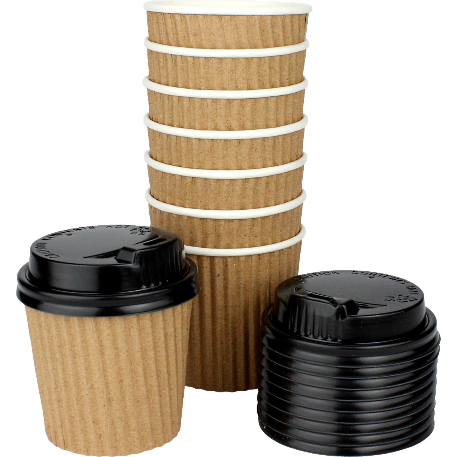 Ripple Double Wall 120ml Kraft Paper Short Coffee Cups With Lids (Pack of 8)