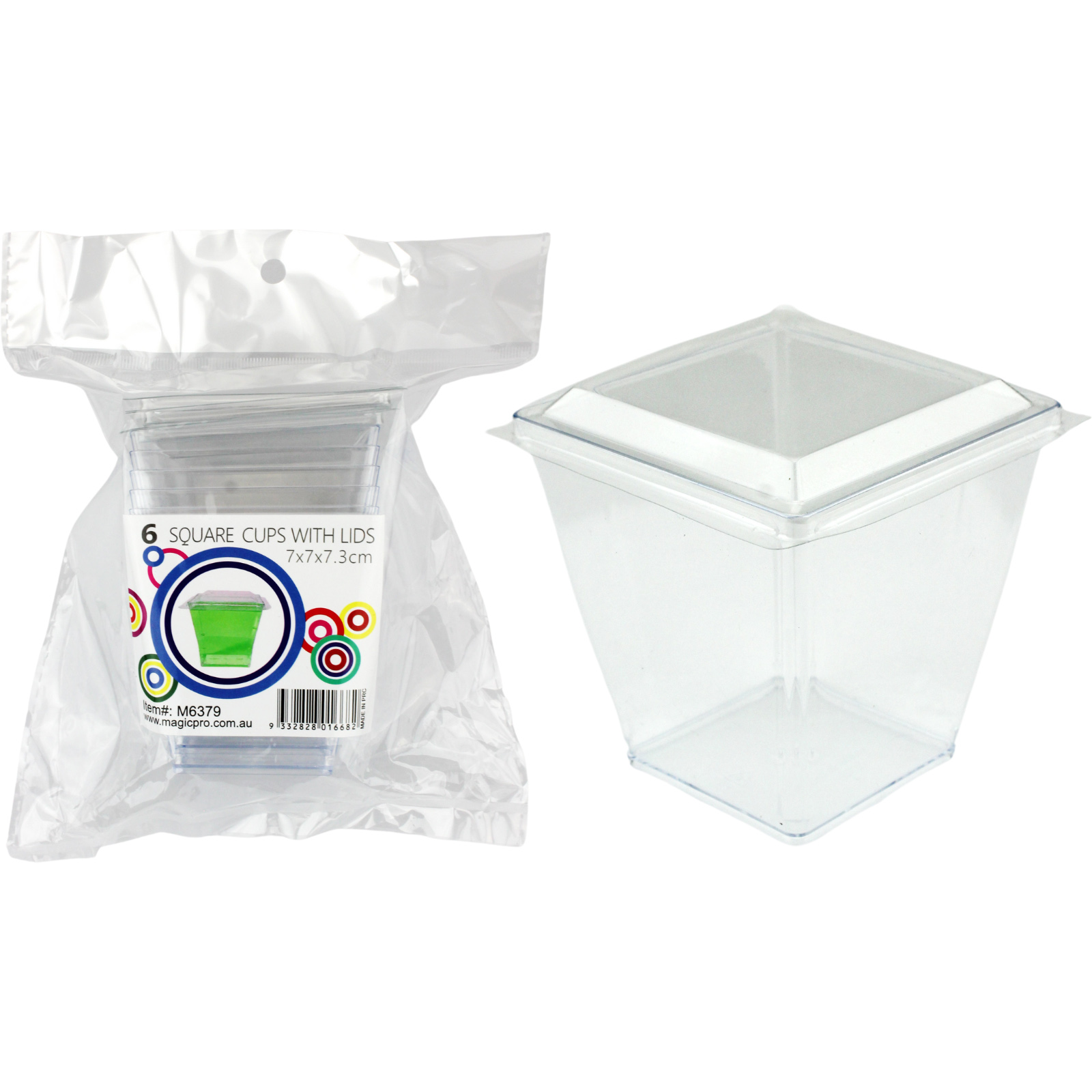 Plastic Square Dessert Cups with Lids 250ml (Pack of 6)