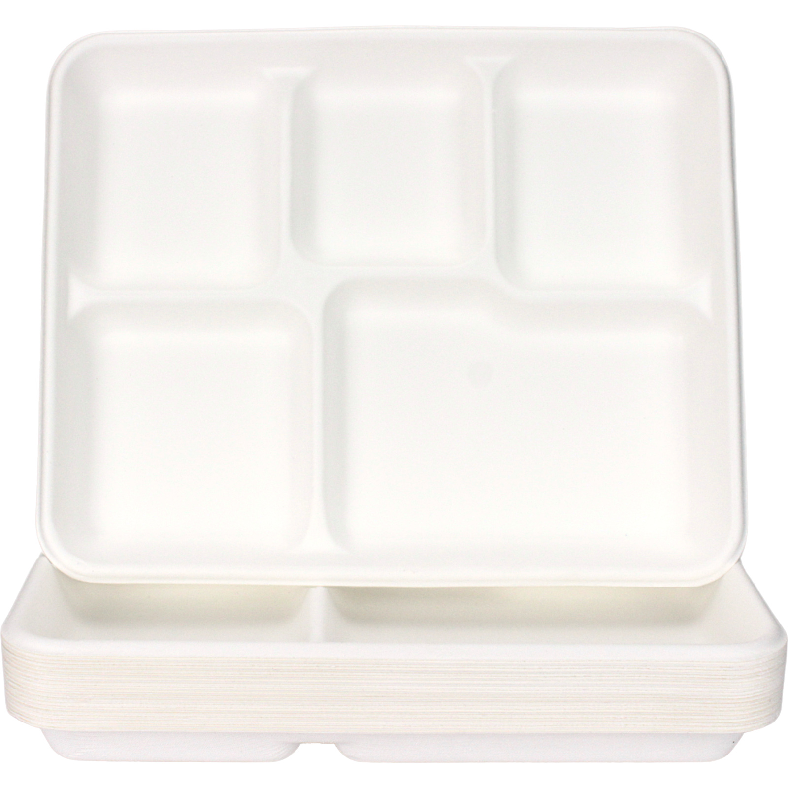 White Sugar Cane Trays 5 Sections (Pack of 20) 