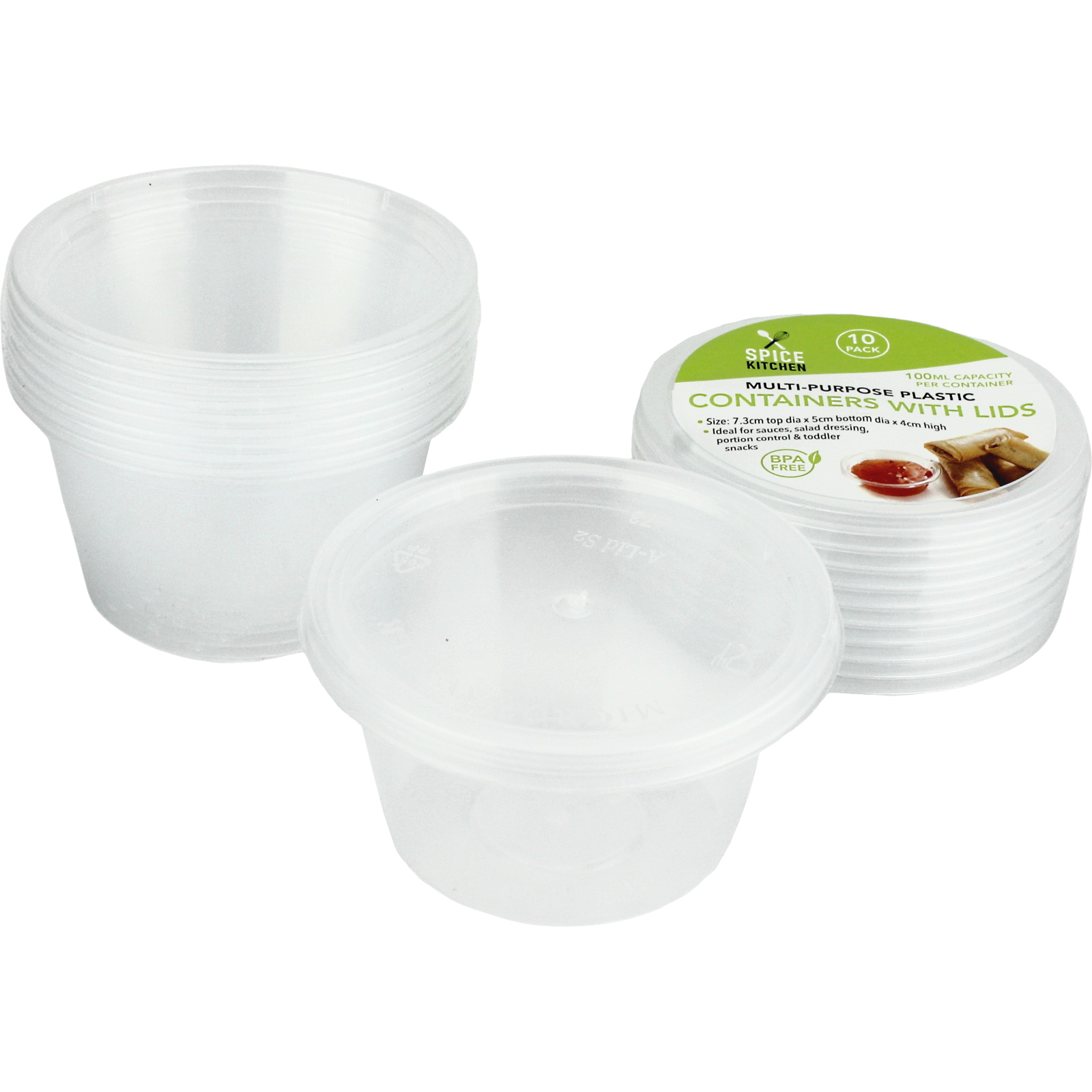 Multi-Purpose Plastic Containers With Lids 100ml (Pack of 10)