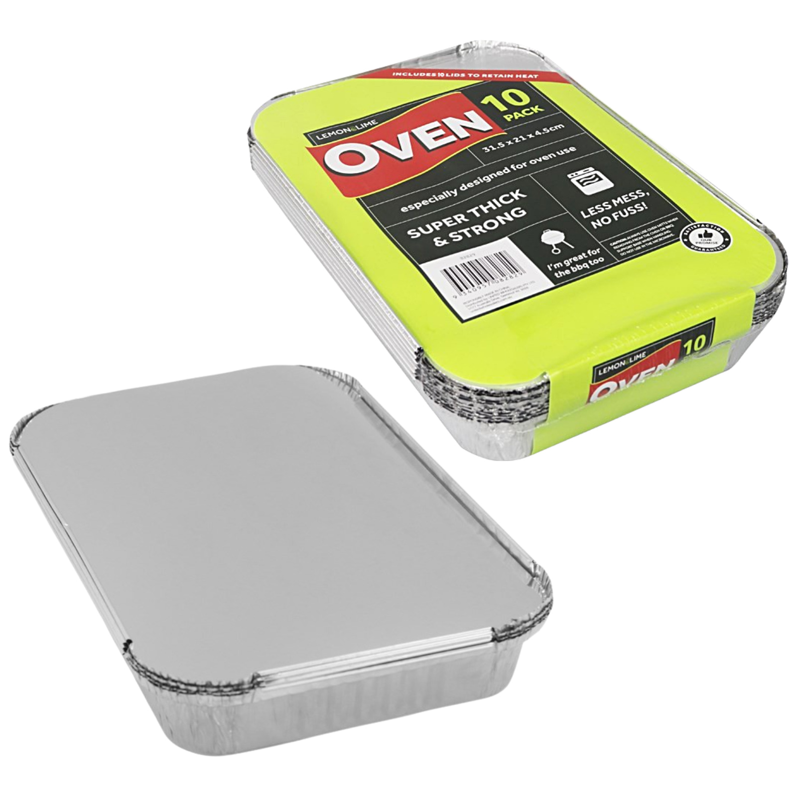Foil Oven Trays with Lids 31.5cm x 21cm x 4.5cm (Pack of 10)