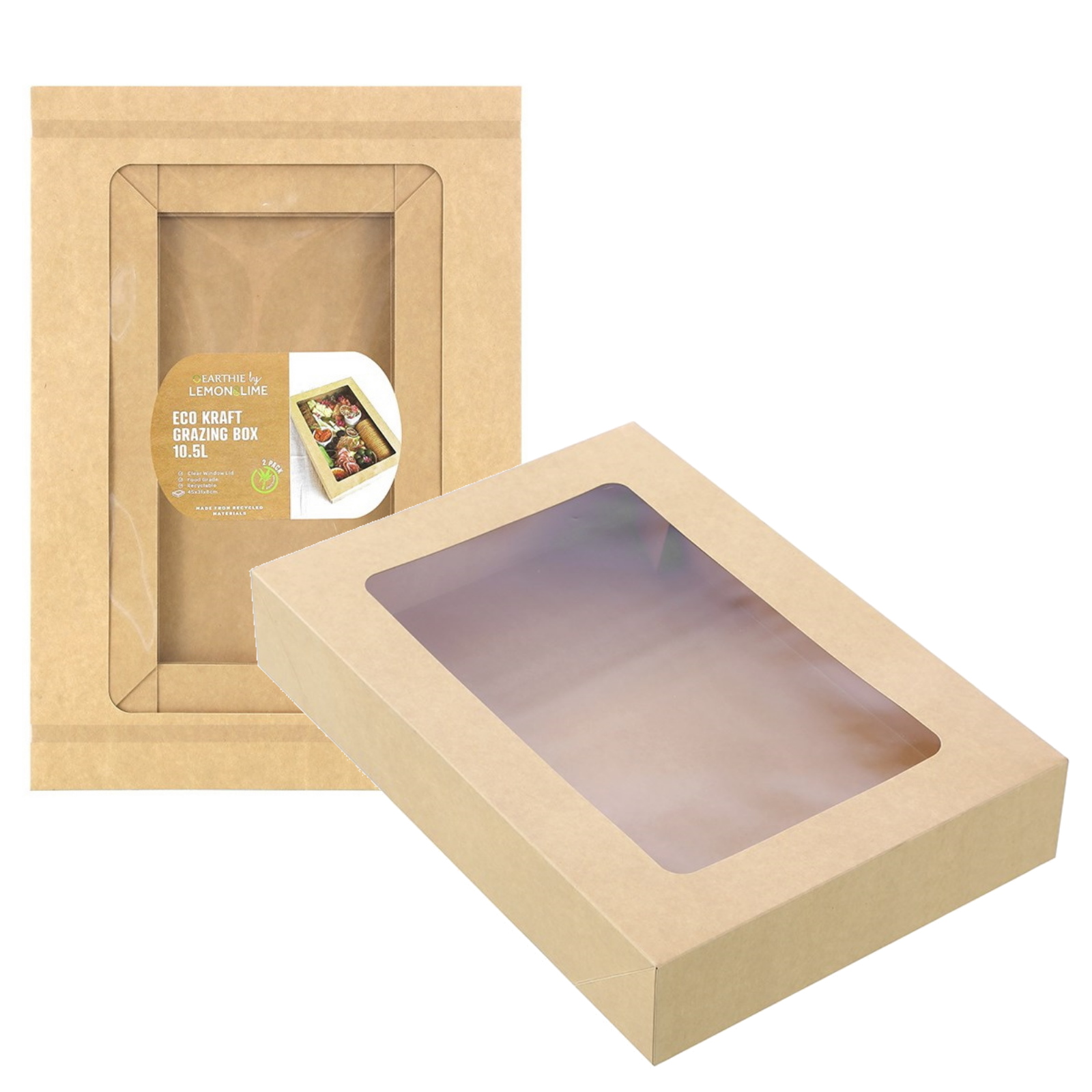 Lemon & Lime Eco Kraft Grazing Boxes with Lids 45cm x 31cm x 8cm (Pack of 2)