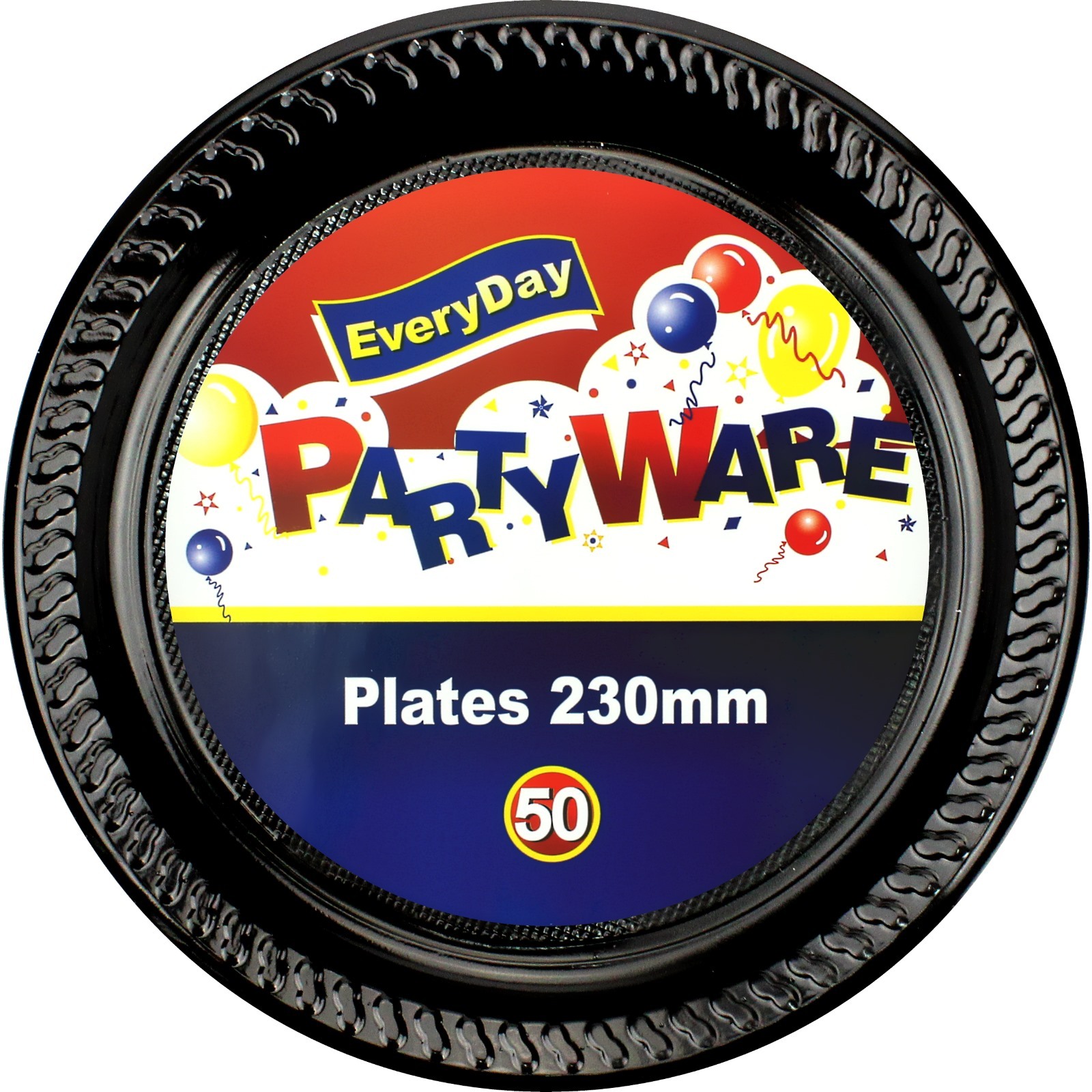 Black Large Plastic Plates (Bulk Pack of 50)