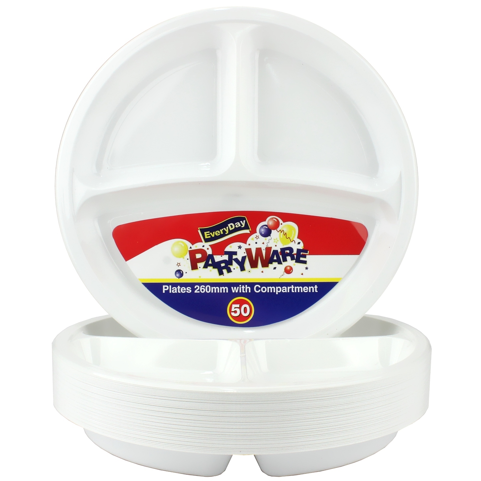 Large Plastic Compartment Plates (Bulk Pack of 50)