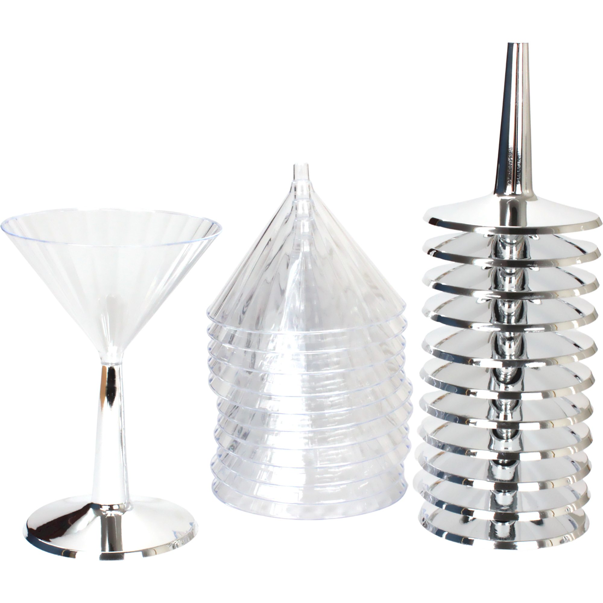 Silver Trim Plastic Reusable Martini Glass 175ml (Pack of 12)