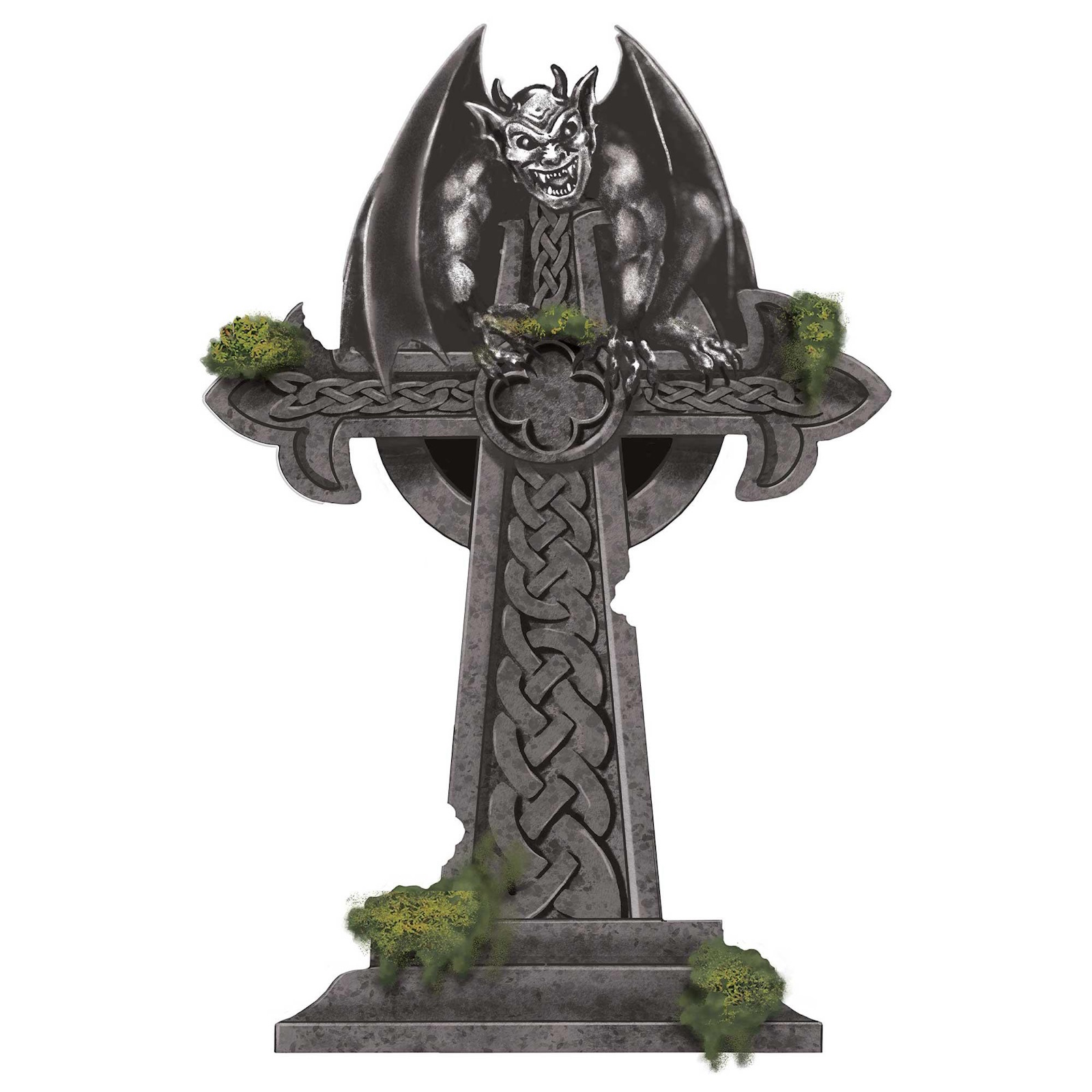 Mossy Cross 55cm Tombstone Halloween Decoration