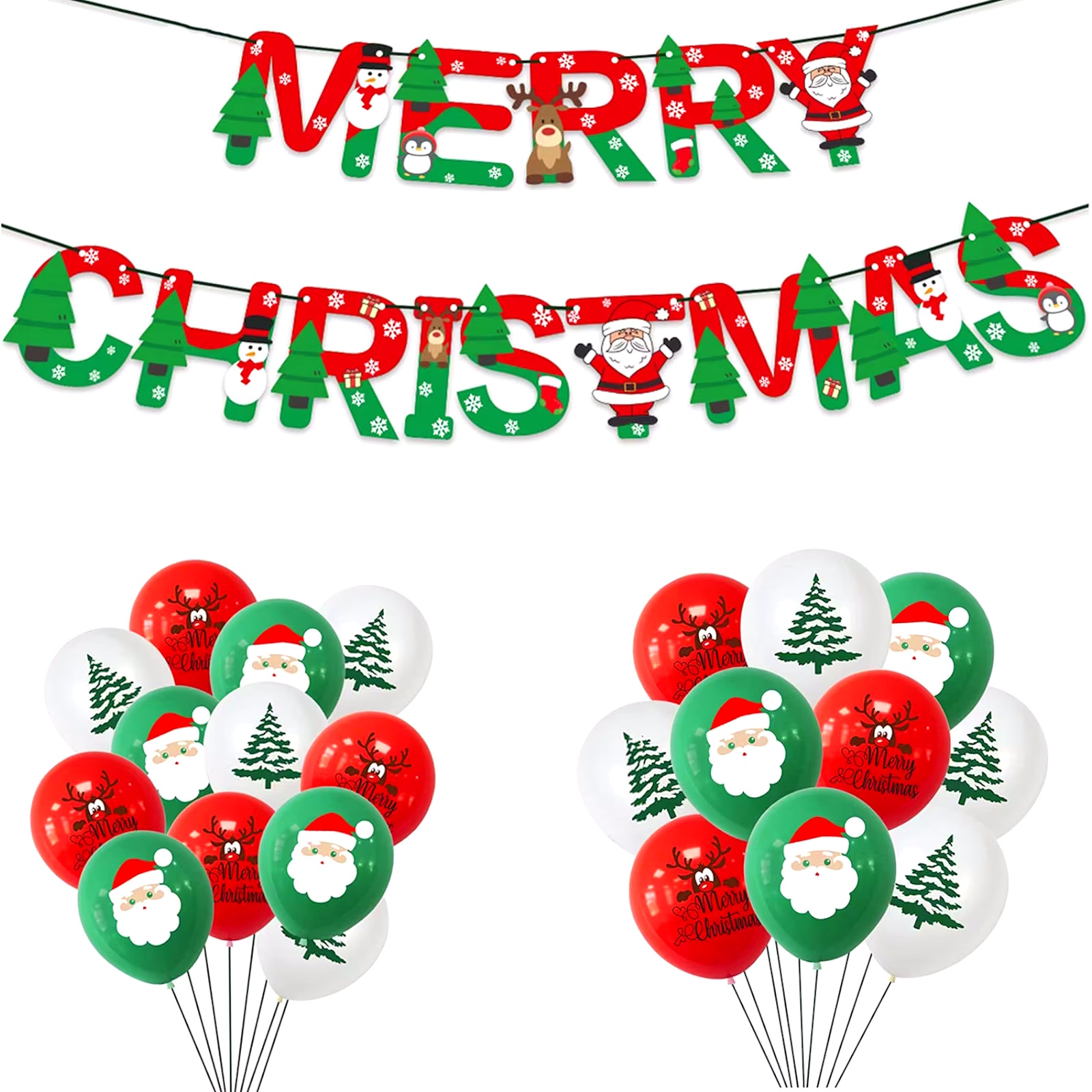 Merry Christmas Banner and Balloon Set