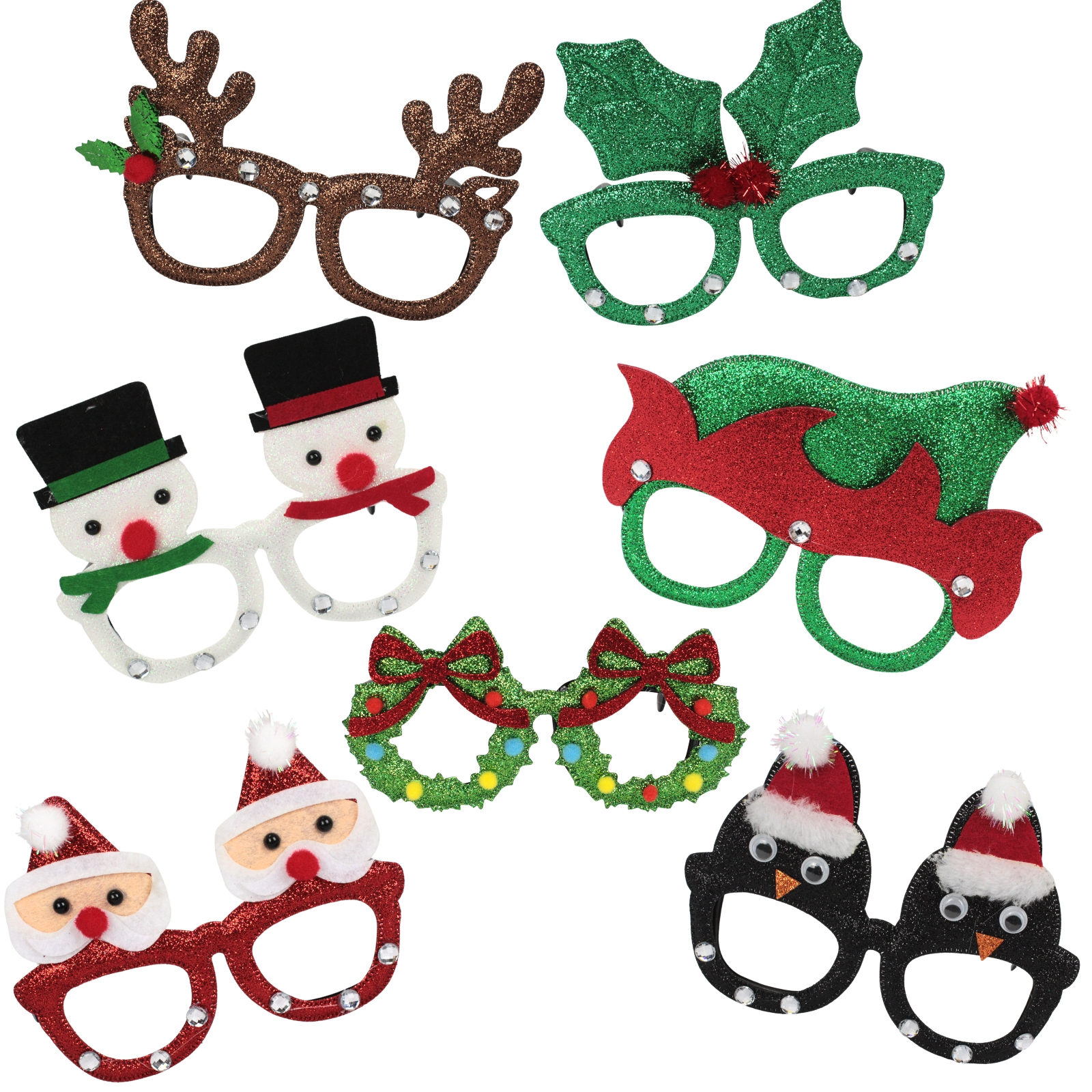 Glitter Christmas Character Novelty Glasses (1 Only)
