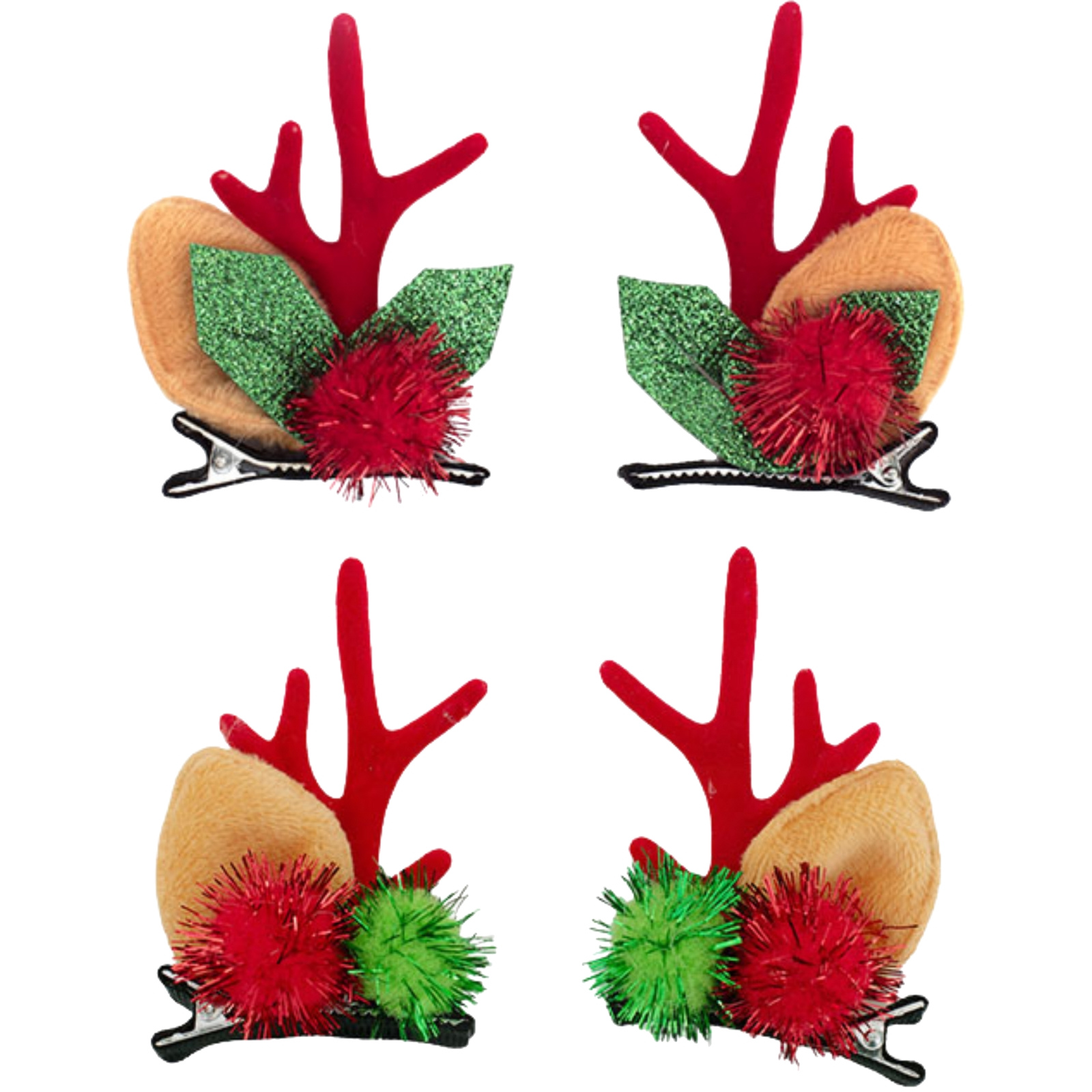 Reindeer Ears and Antler Hair Clips (Pack of 2) 