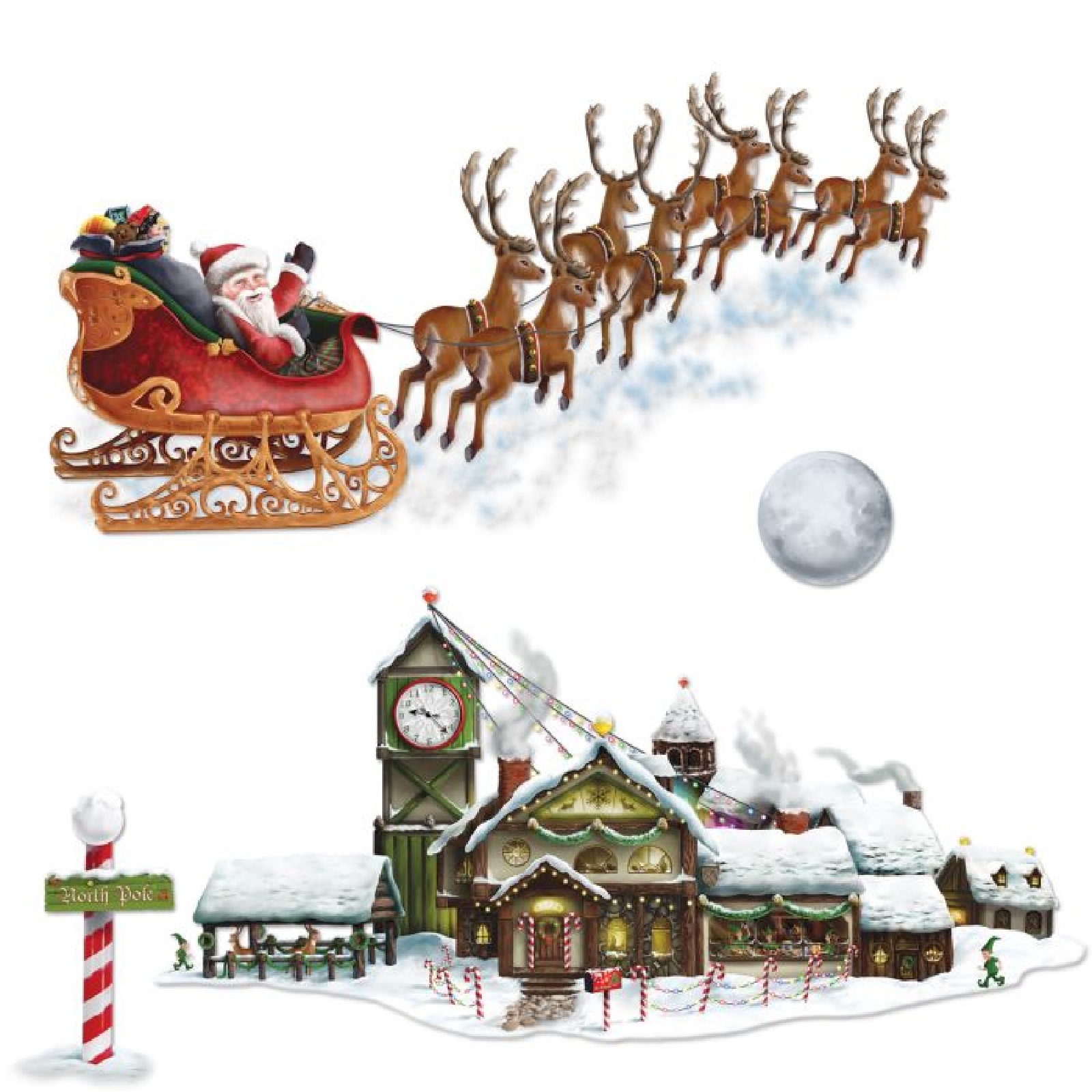 Insta Theme Santa's Sleigh and Workshop Wall Props (4 Pieces) 