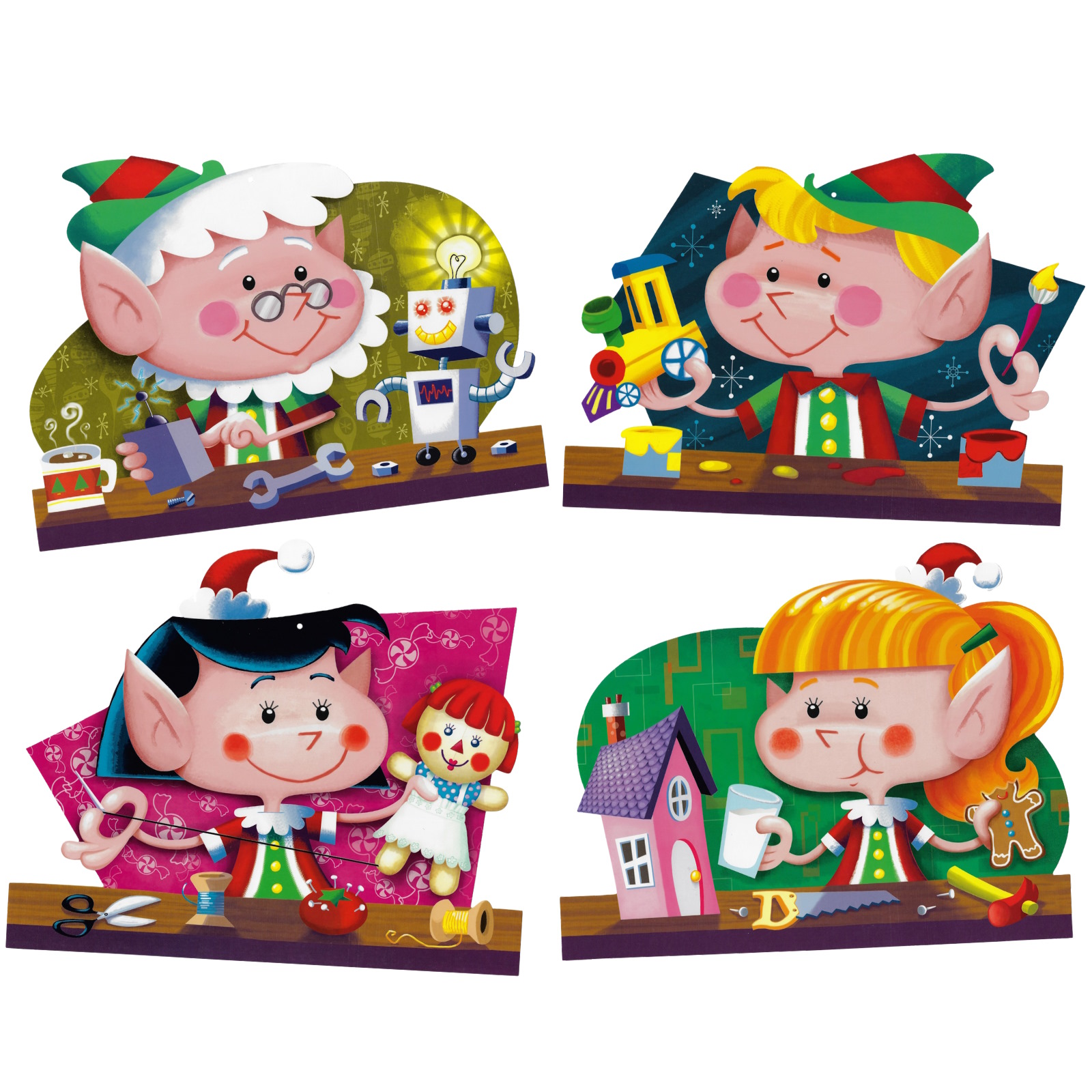 Christmas Elf Cutout Wall Decorations (Pack of 4) 
