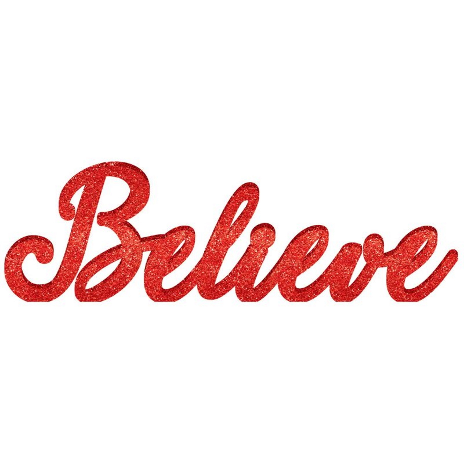 Believe Red Glitter Standing Sign Decoration