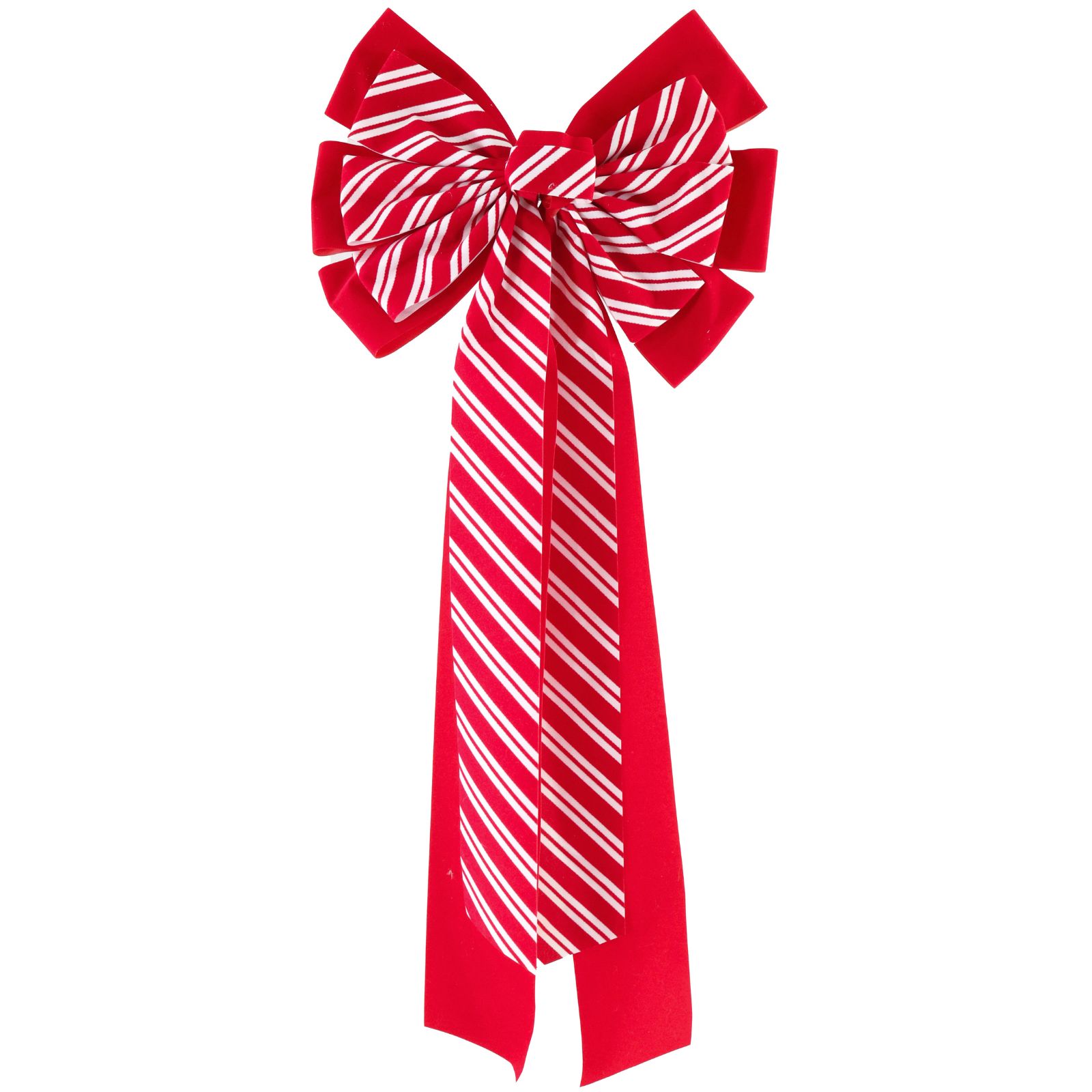 Candy Cane Stripe Faux Velvet Bow Decoration 29.5cm