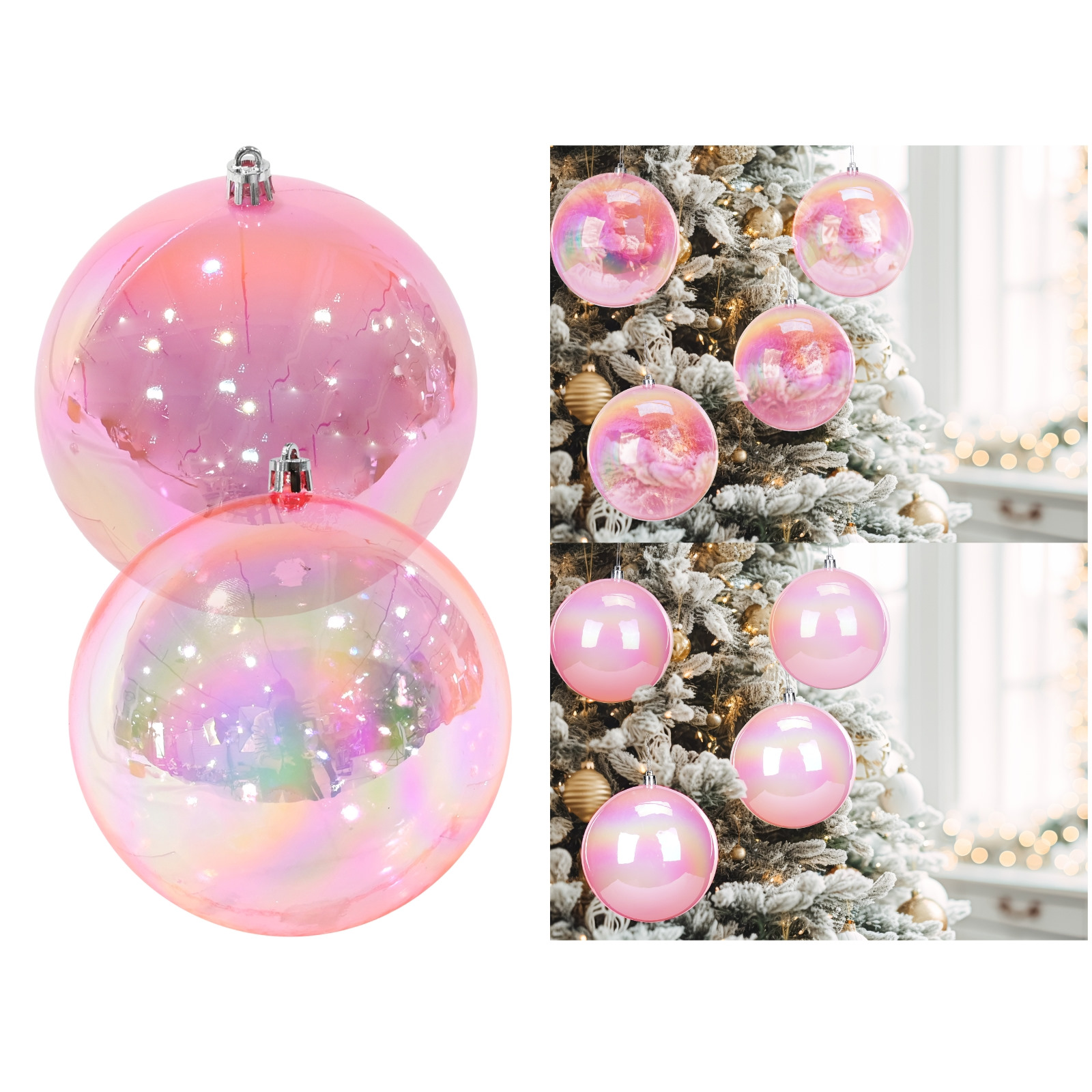 Pack of 8 Giant Iridescent Pink Christmas Baubles (1 Only)