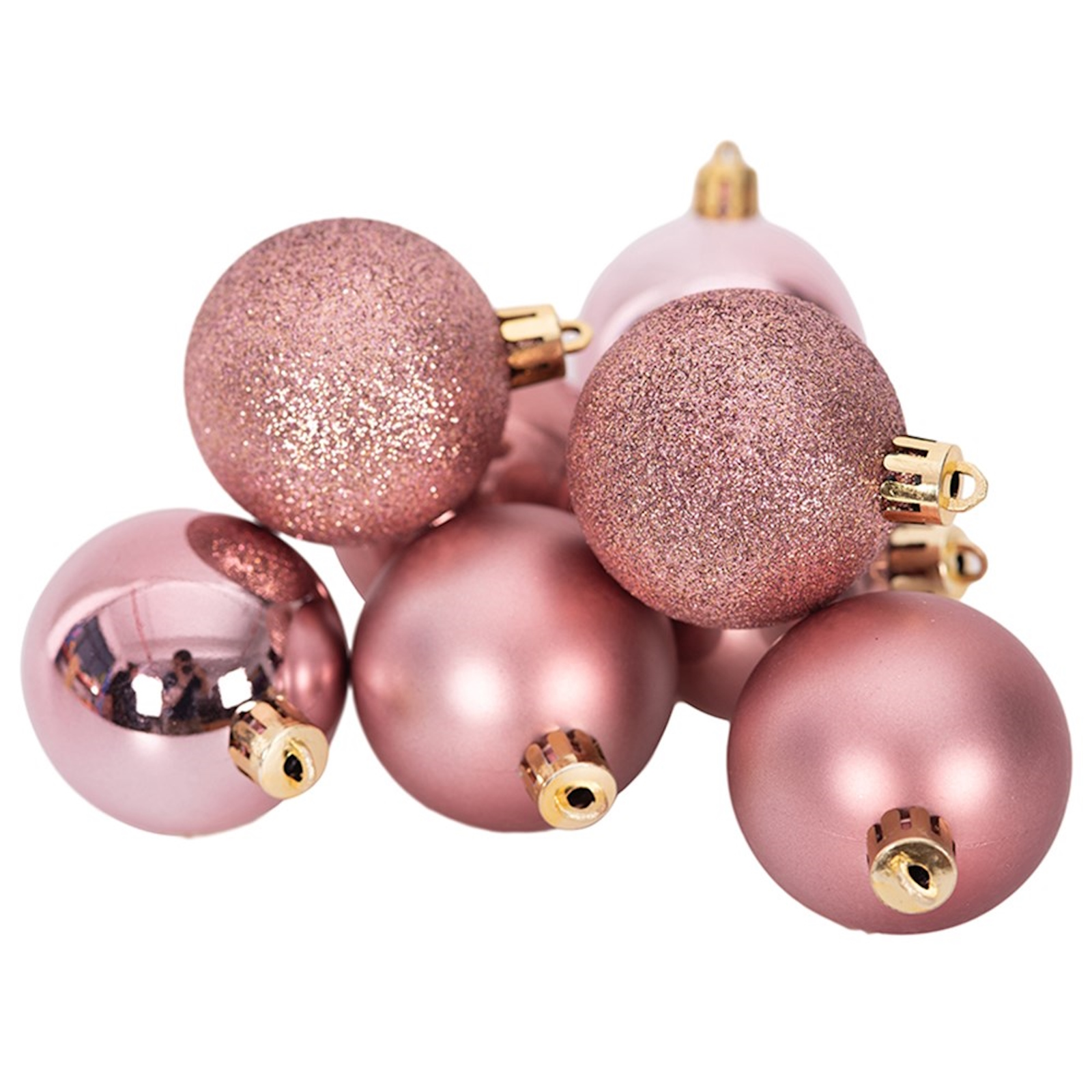 Pink Rose Gold Christmas Baubles (Pack of 8) 