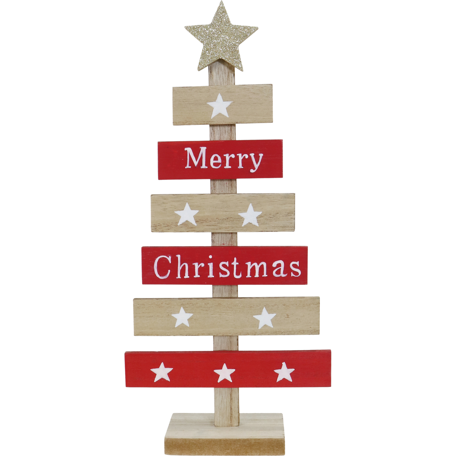 Festive Wooden Merry Christmas Tree Decoration 30cm