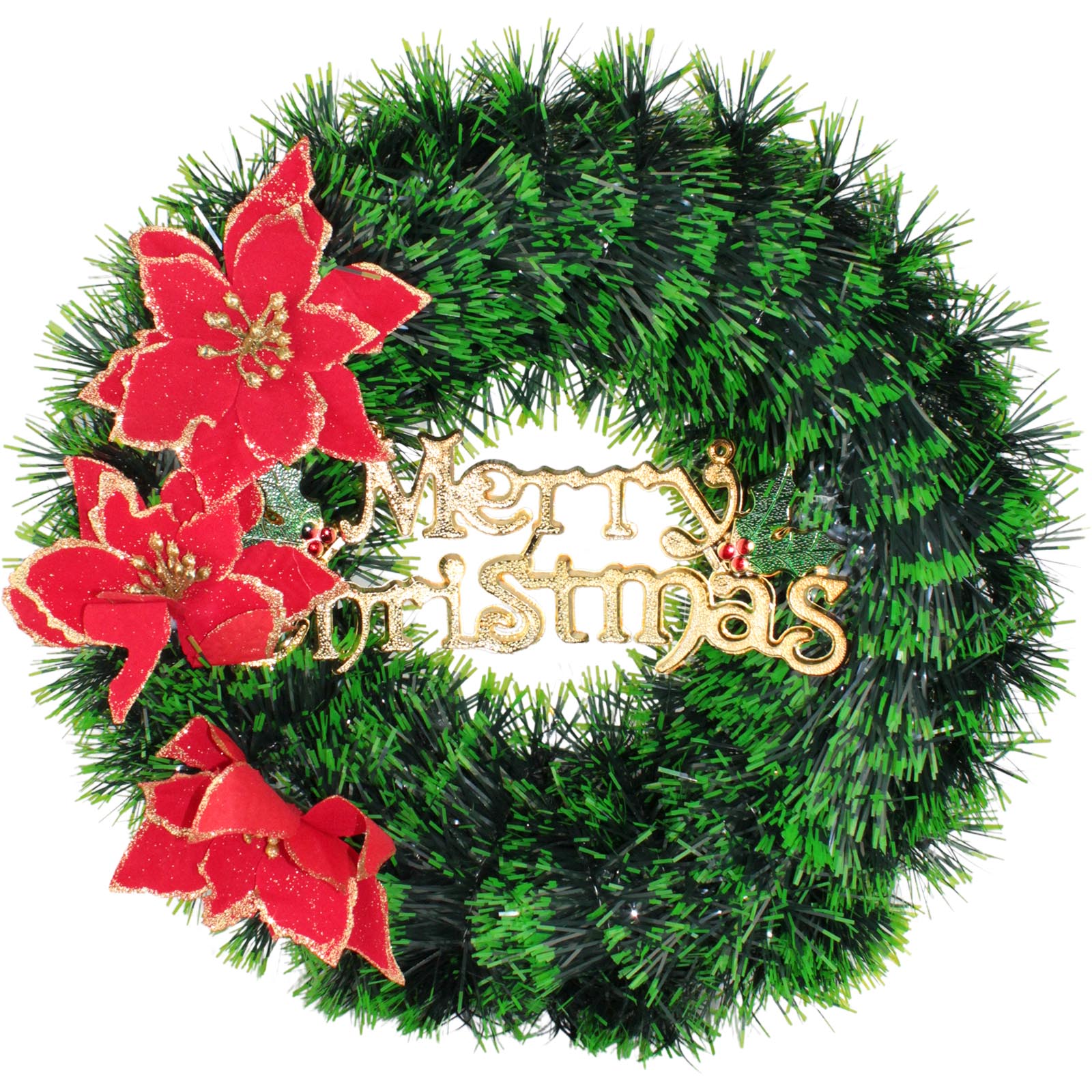 Merry Christmas Wreath With Poinsettia Flowers