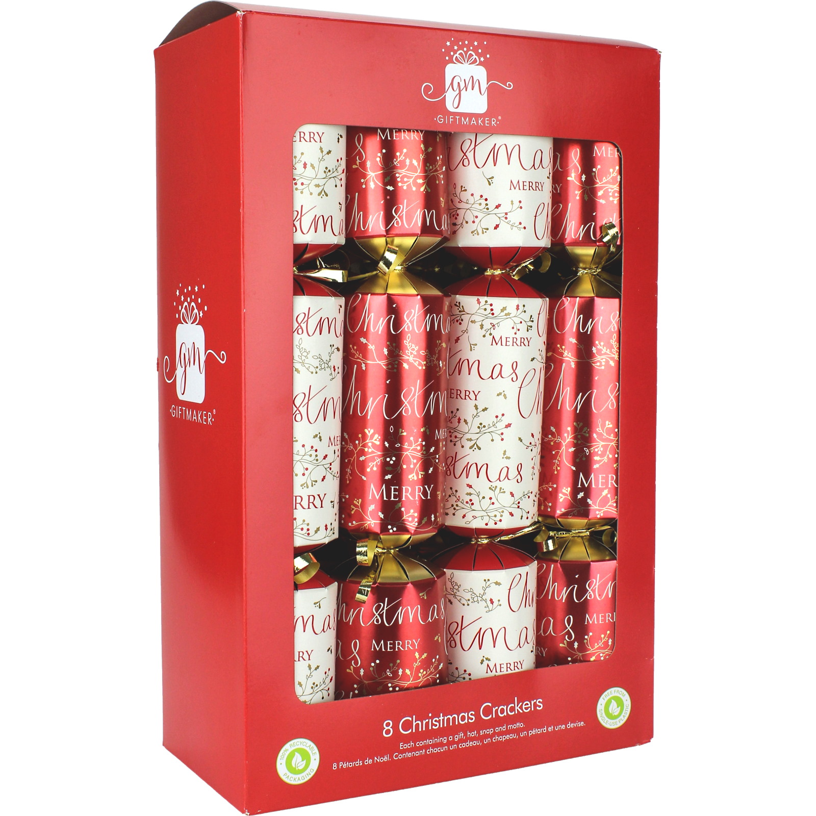 Classic Merry Christmas Bon Bon Crackers (Pack of 8)