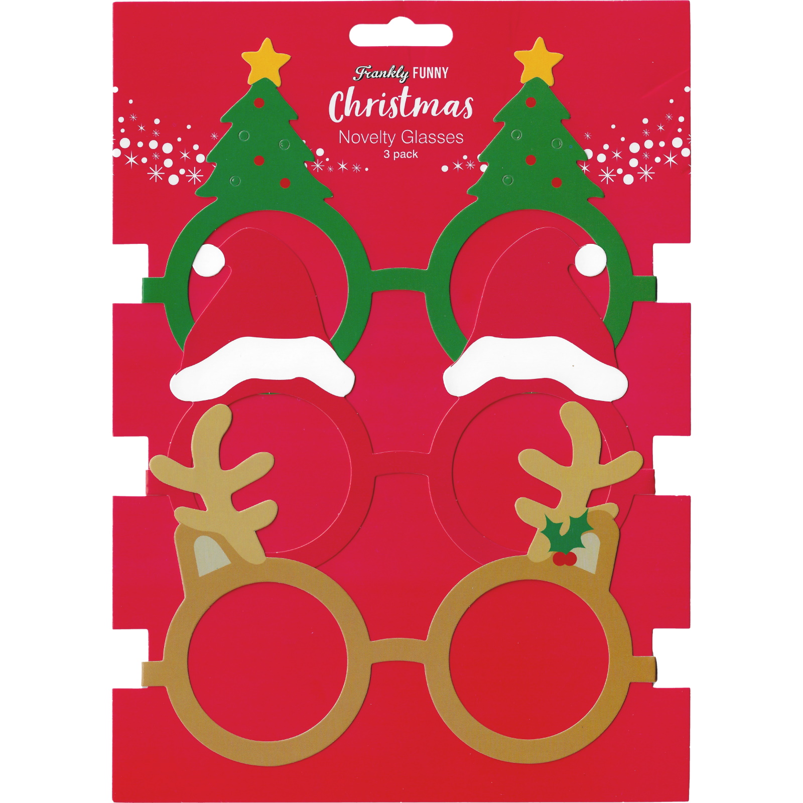 Christmas Cardboard Novelty Party Glasses (Pack of 3)