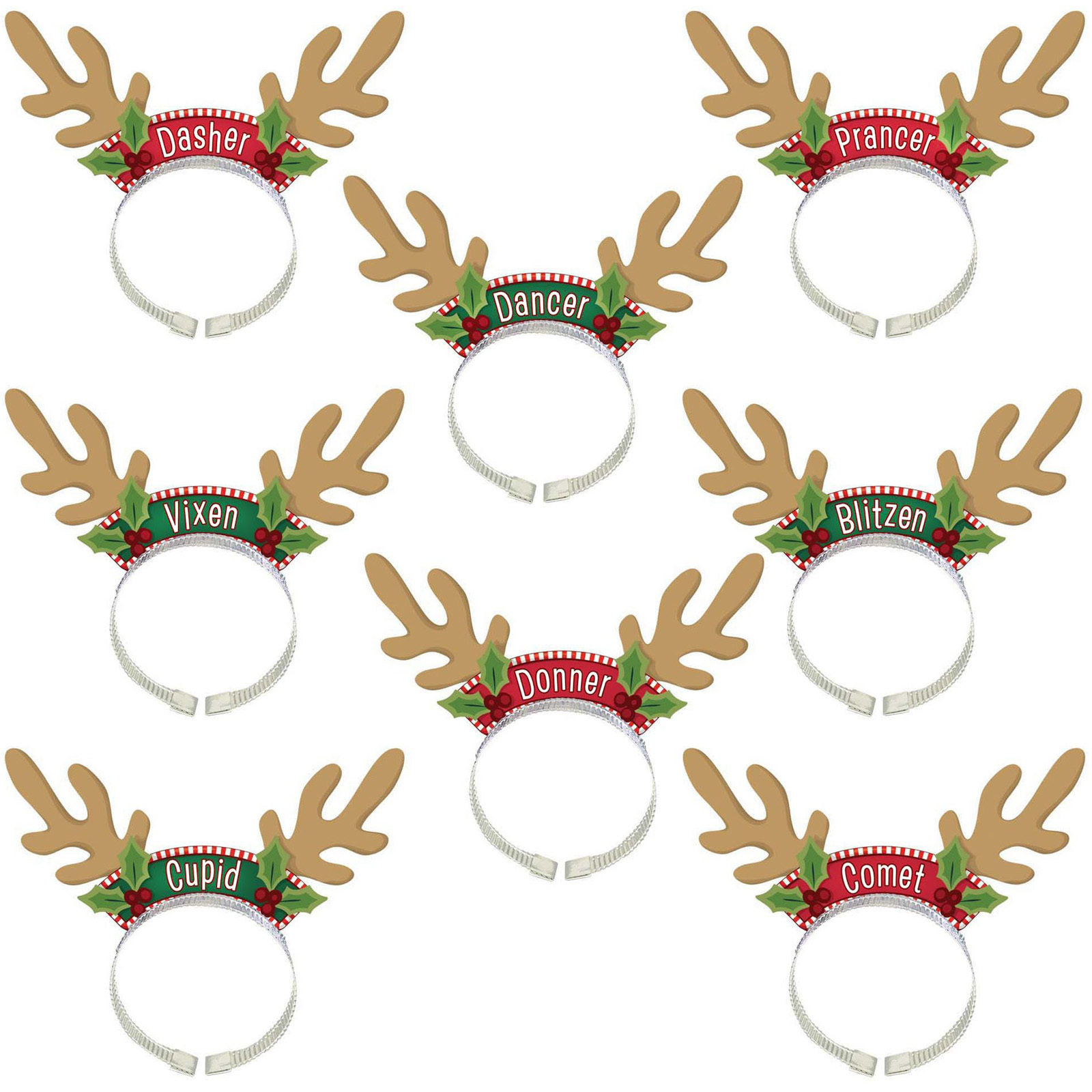 Santa's Reindeer Antler Headbands (Pack of 8)