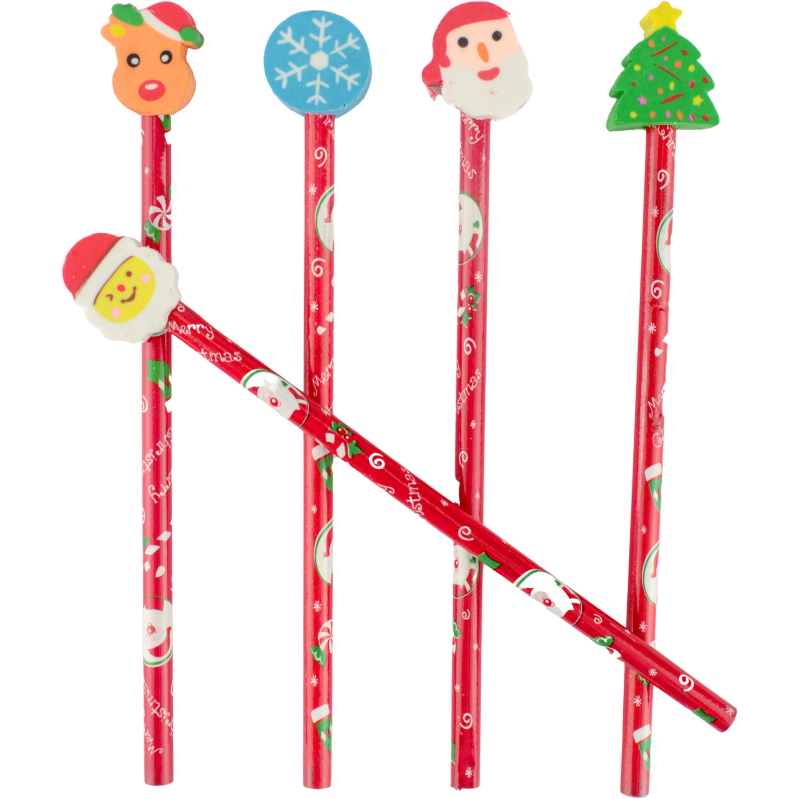 Christmas Character Pencils & Erasers (Pack of 5)