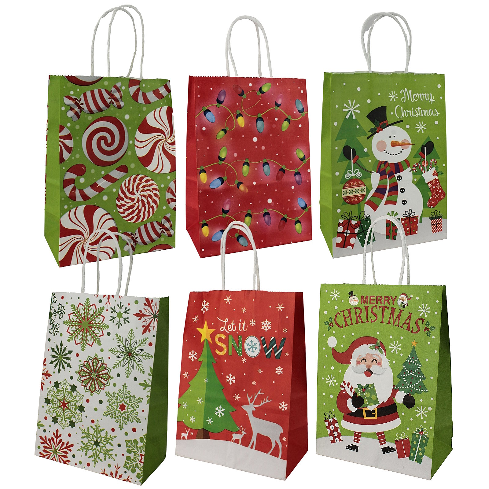 Assorted Christmas Paper Gift Bags (Pack of 12)