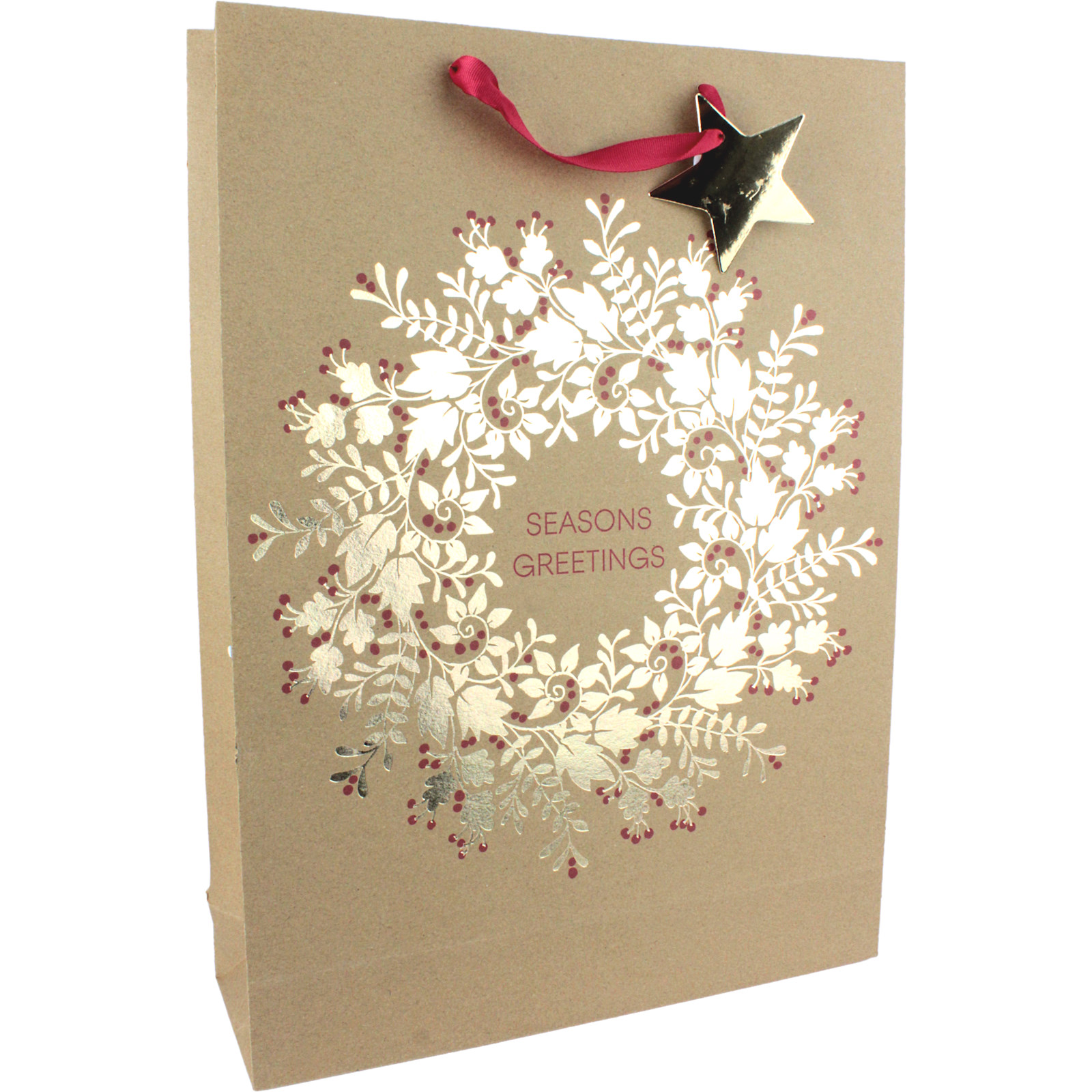 Seasons Greetings Kraft Christmas Paper Gift Bag 45cm 