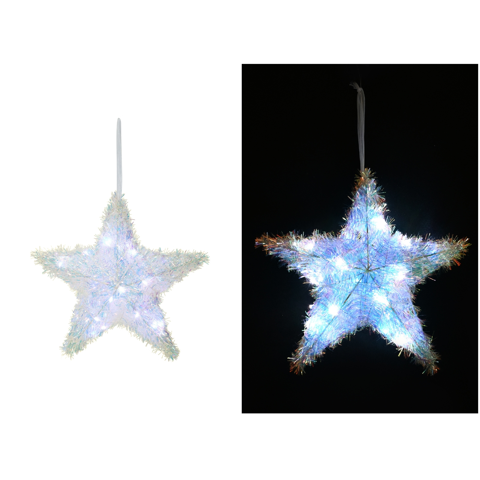 LED Iridescent Star Tinsel Wall Decoration 30cm