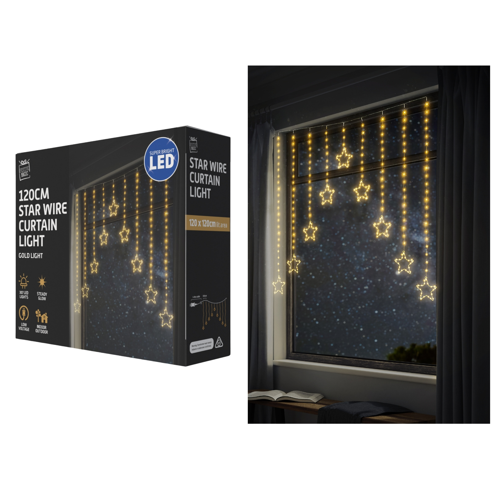 Star Wire Warm White LED Curtain Light 120cm