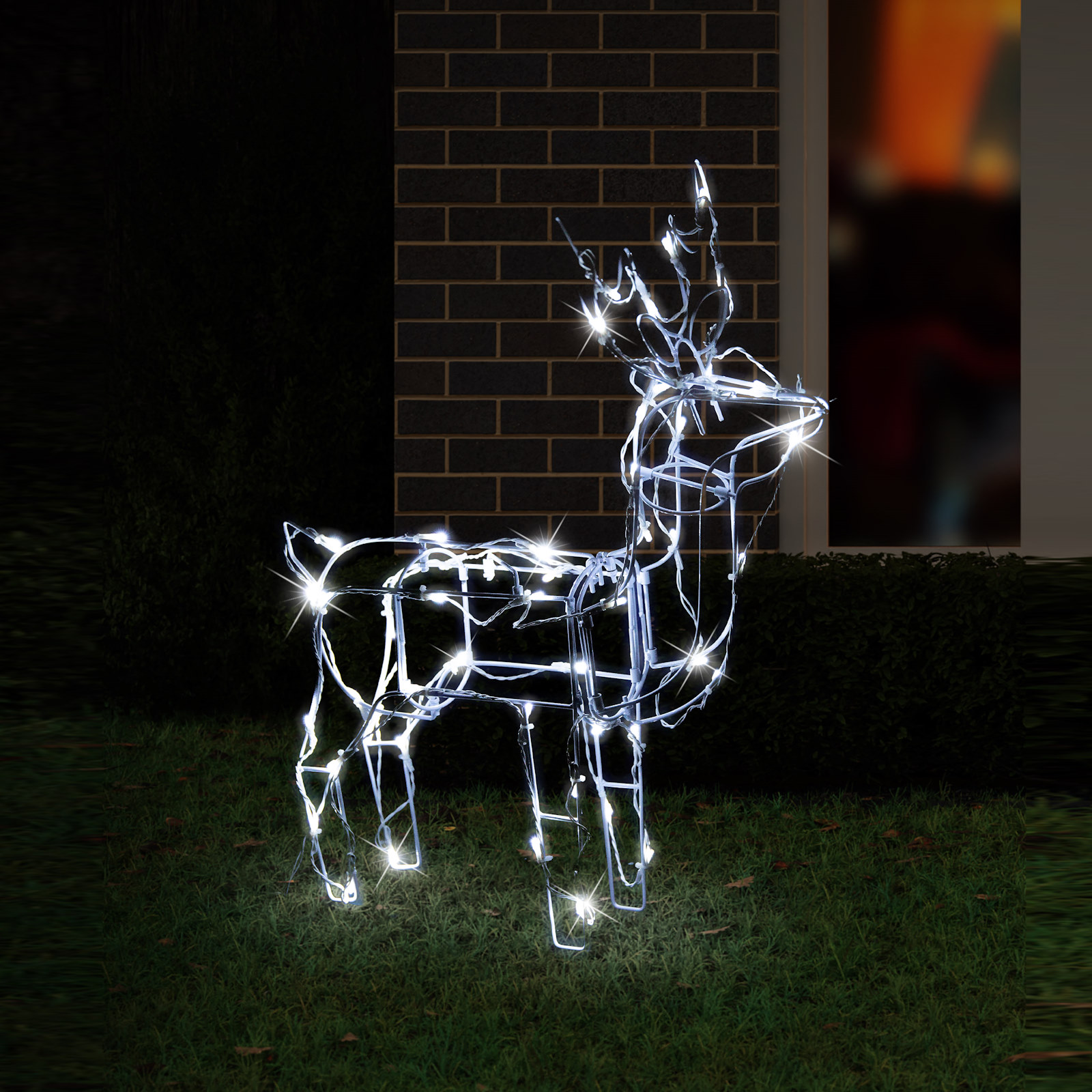 Cool White Solar Light LED Standing 3D Reindeer 60cm