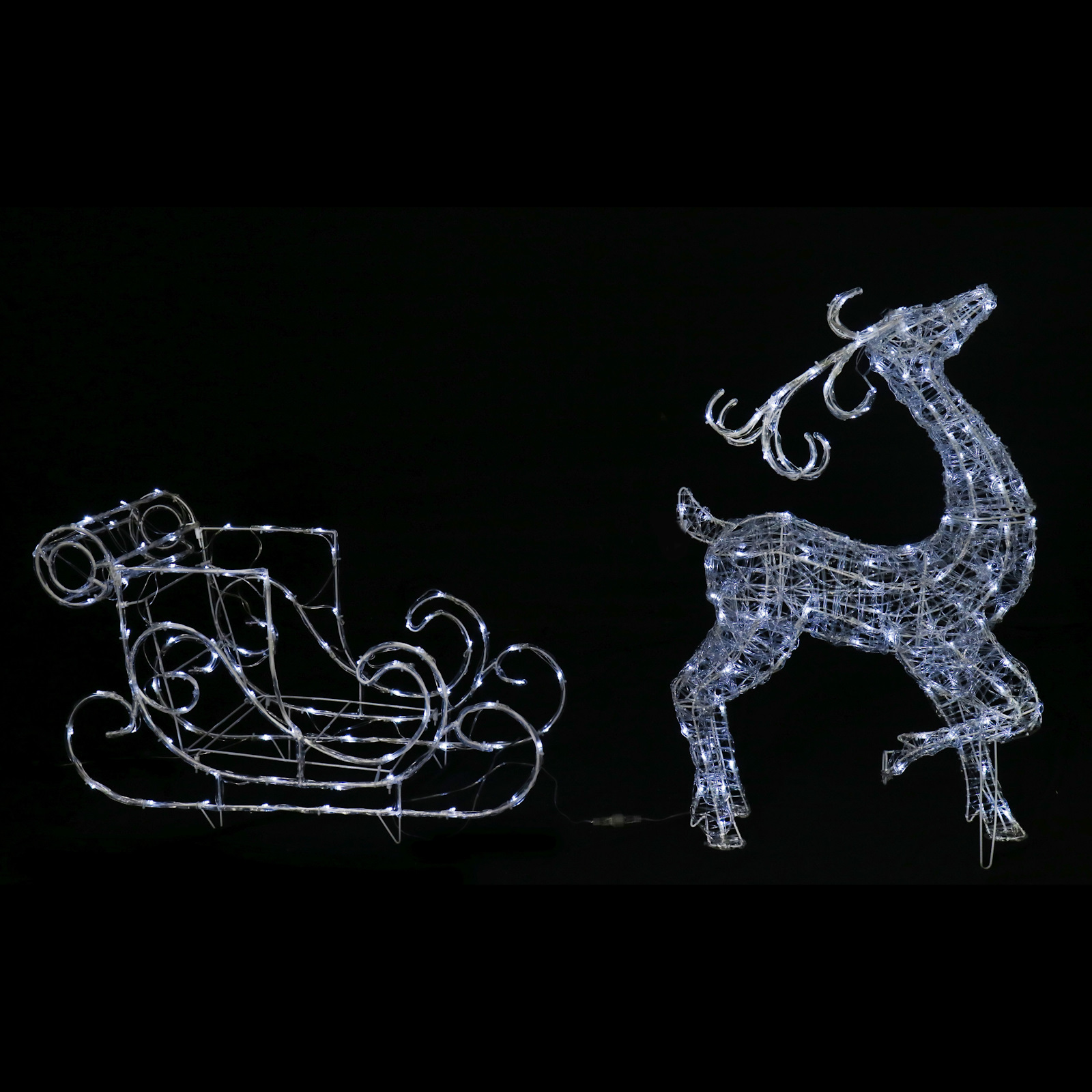 Cool White Solar Acrylic Reindeer Sleigh Set 