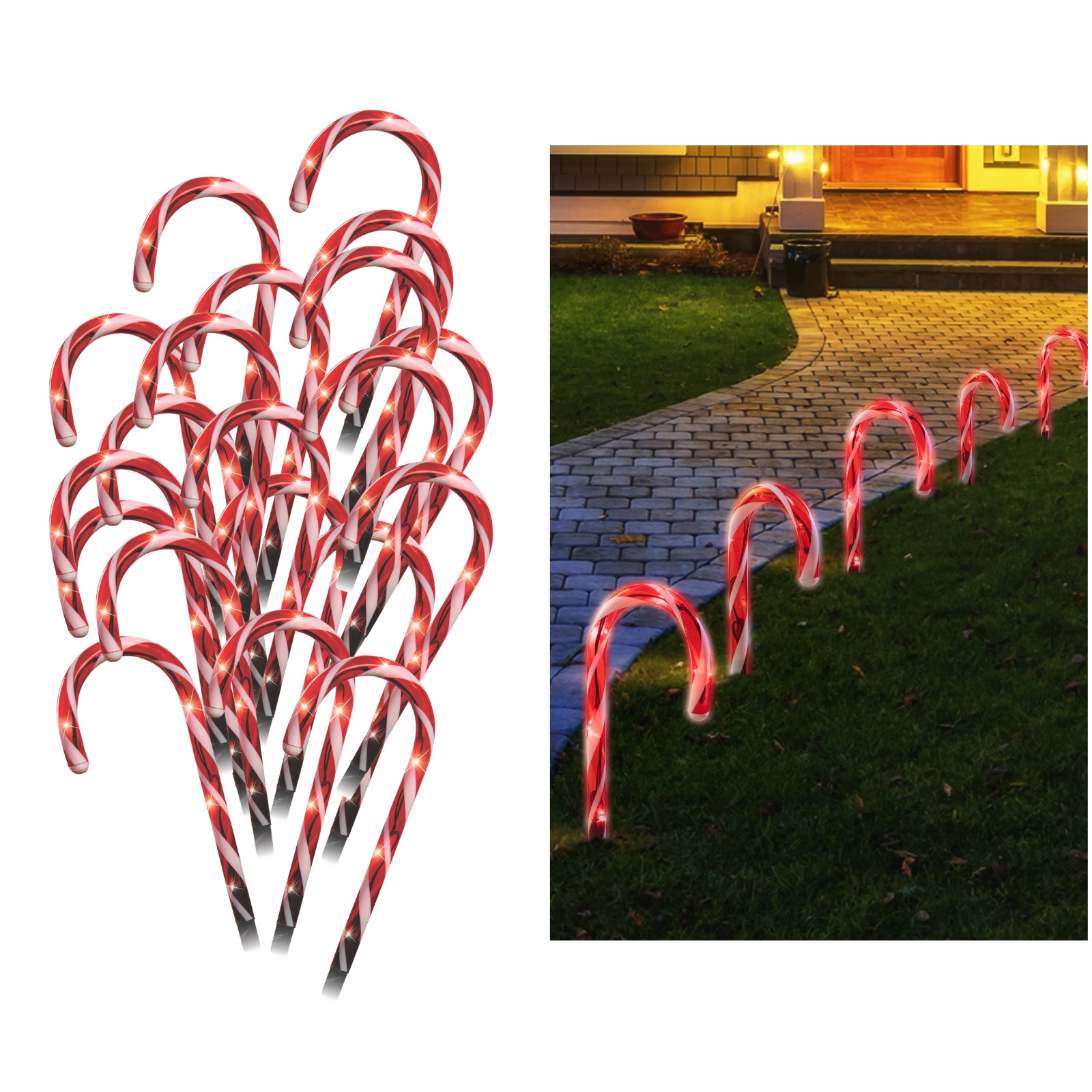 20 Flashing Christmas Candy Cane LED Lights 