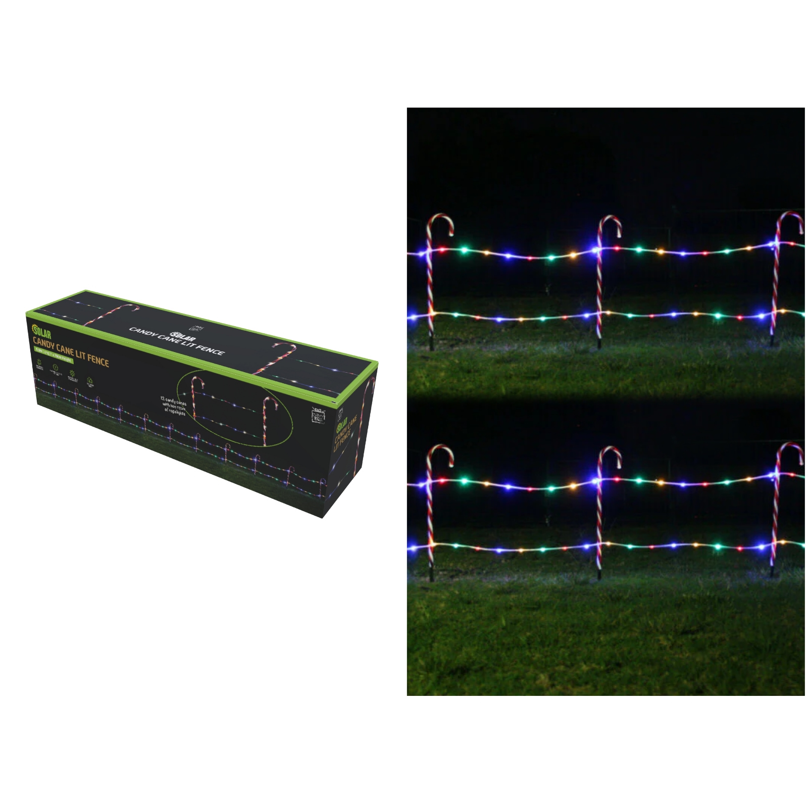 Christmas Candy Cane Solar Fence Light 9.9m