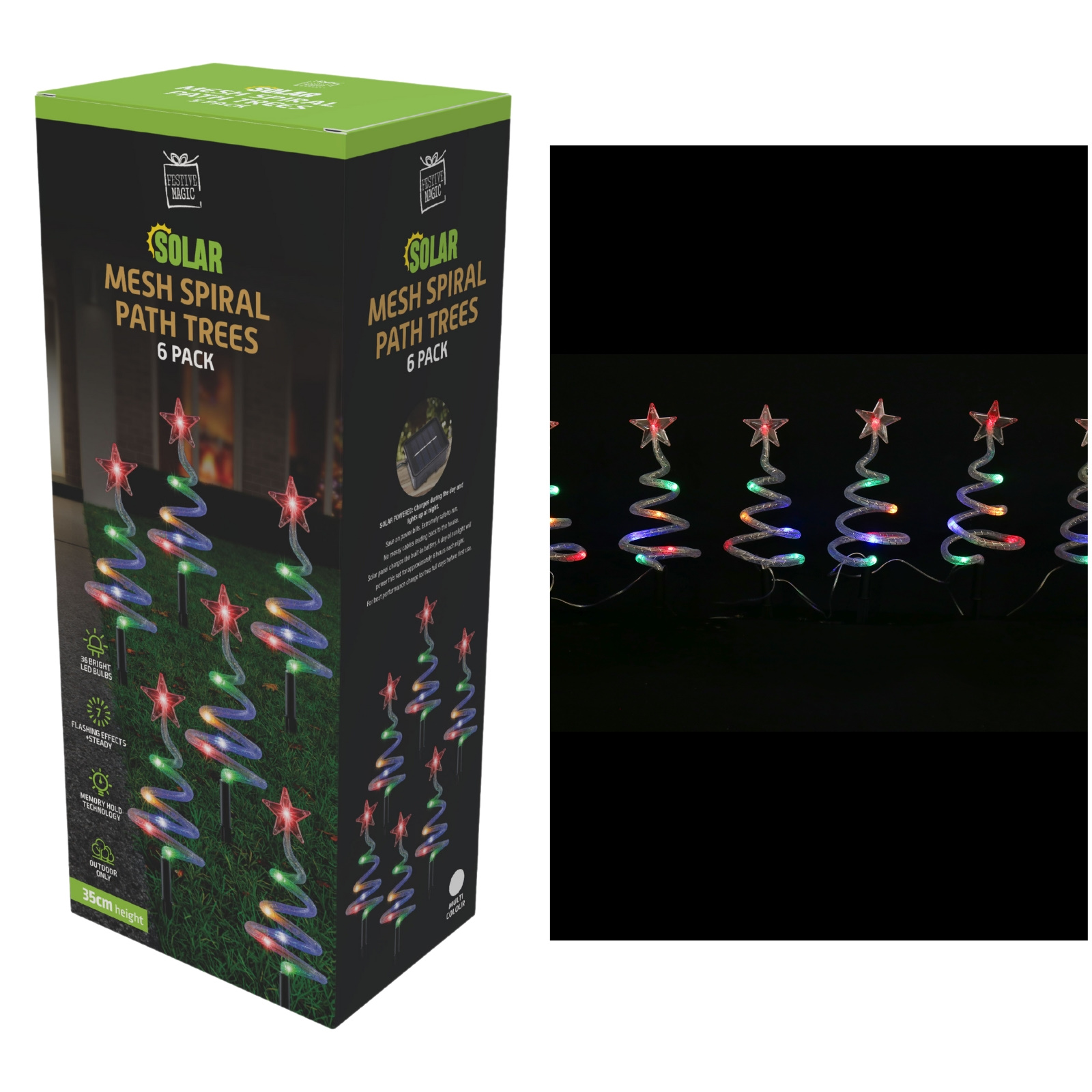 6 Multicolour Solar Mesh Spiral Christmas Tree LED Pathway Lights 