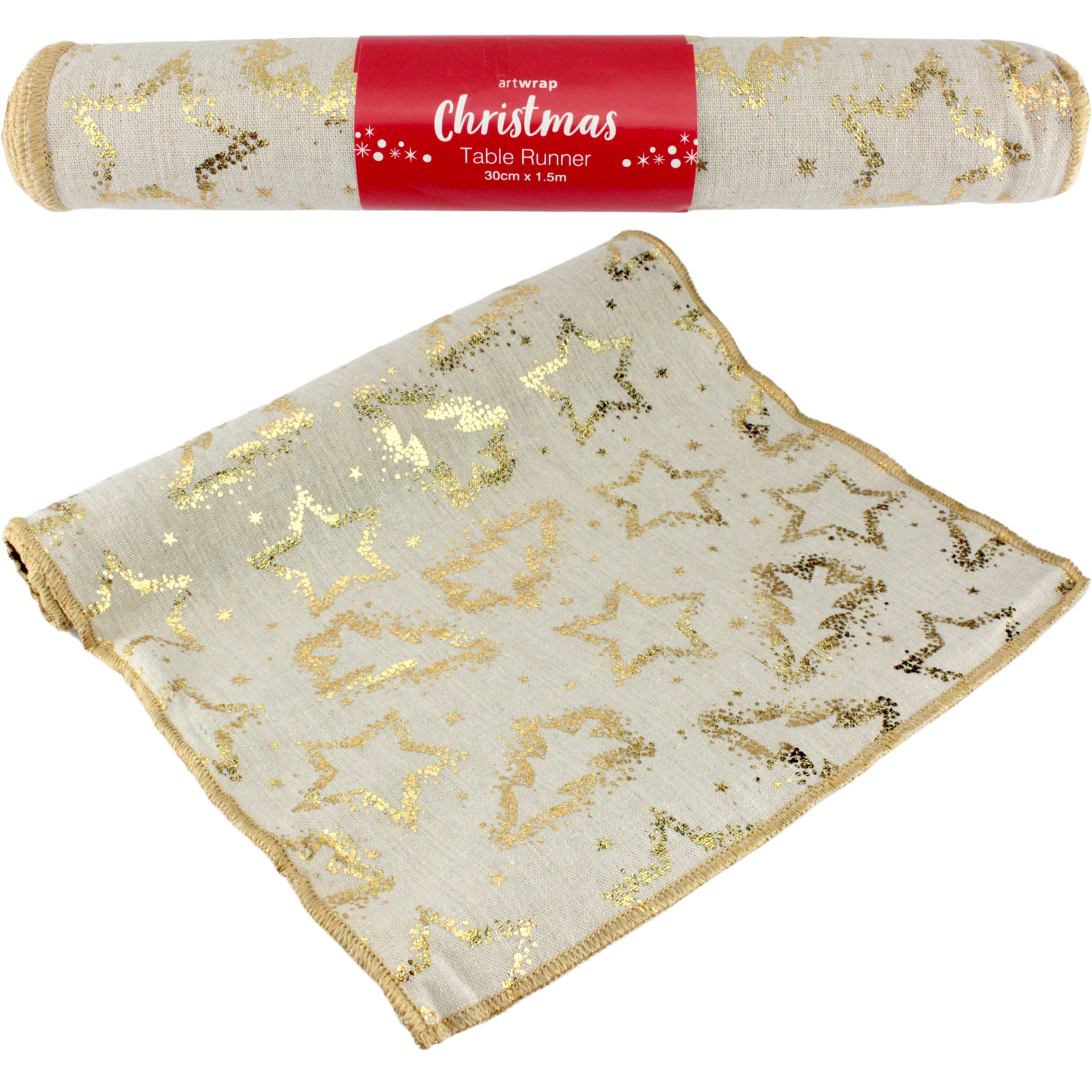 Gold Christmas Linen Table Runner 
