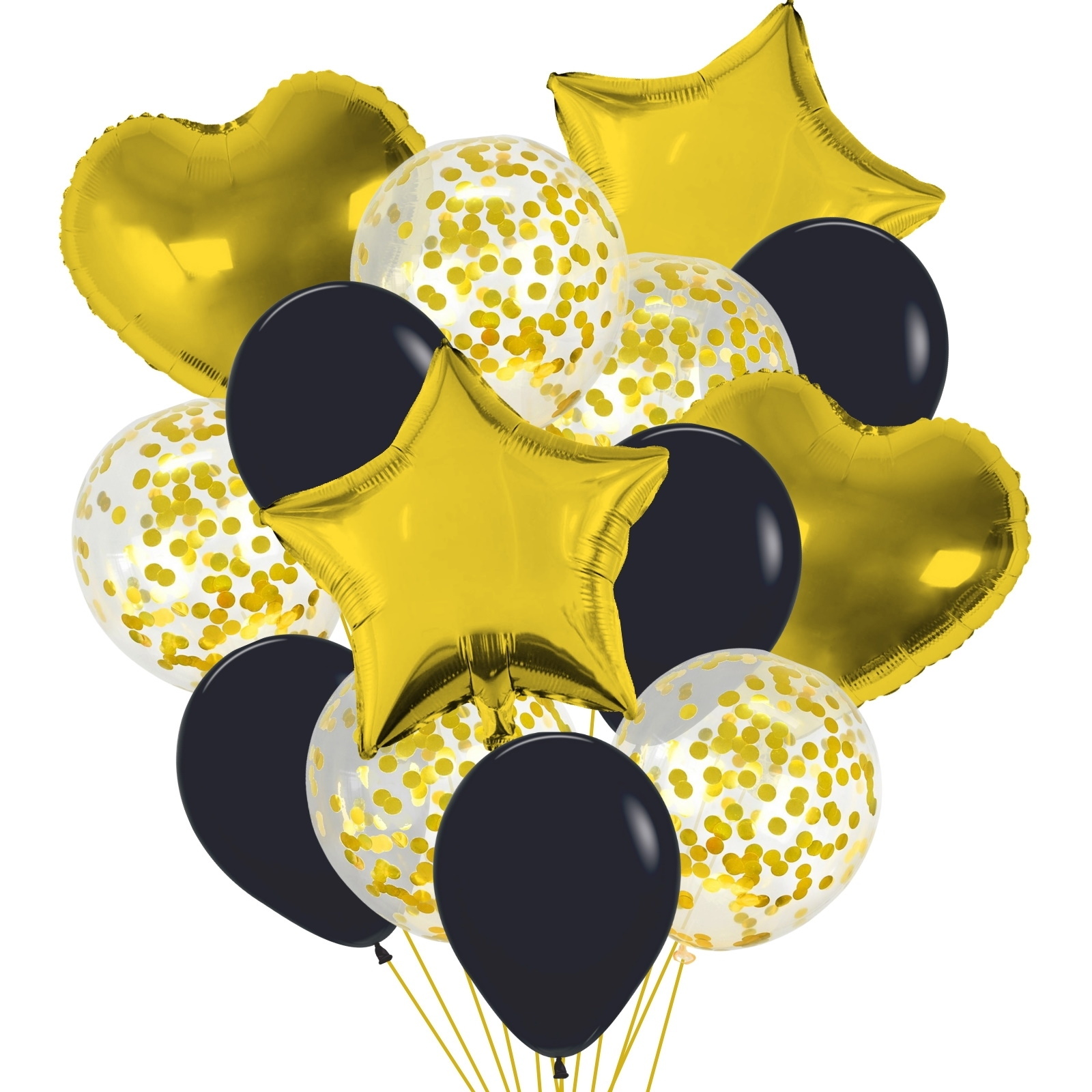 Black & Gold Confetti Balloon Bouquet (14 Balloons)