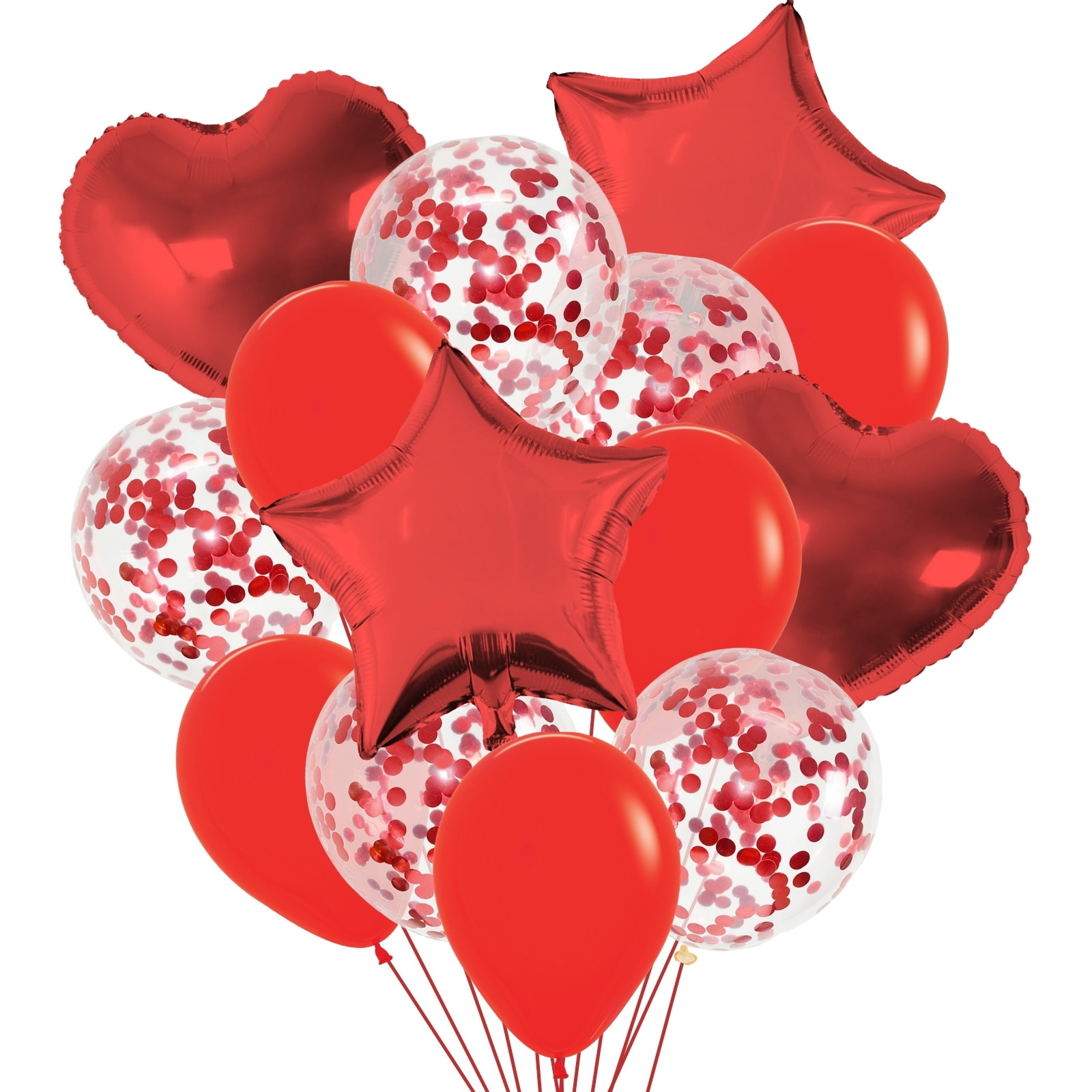 Red Foil & Confetti Helium Balloon Bouquet (14 Balloons)
