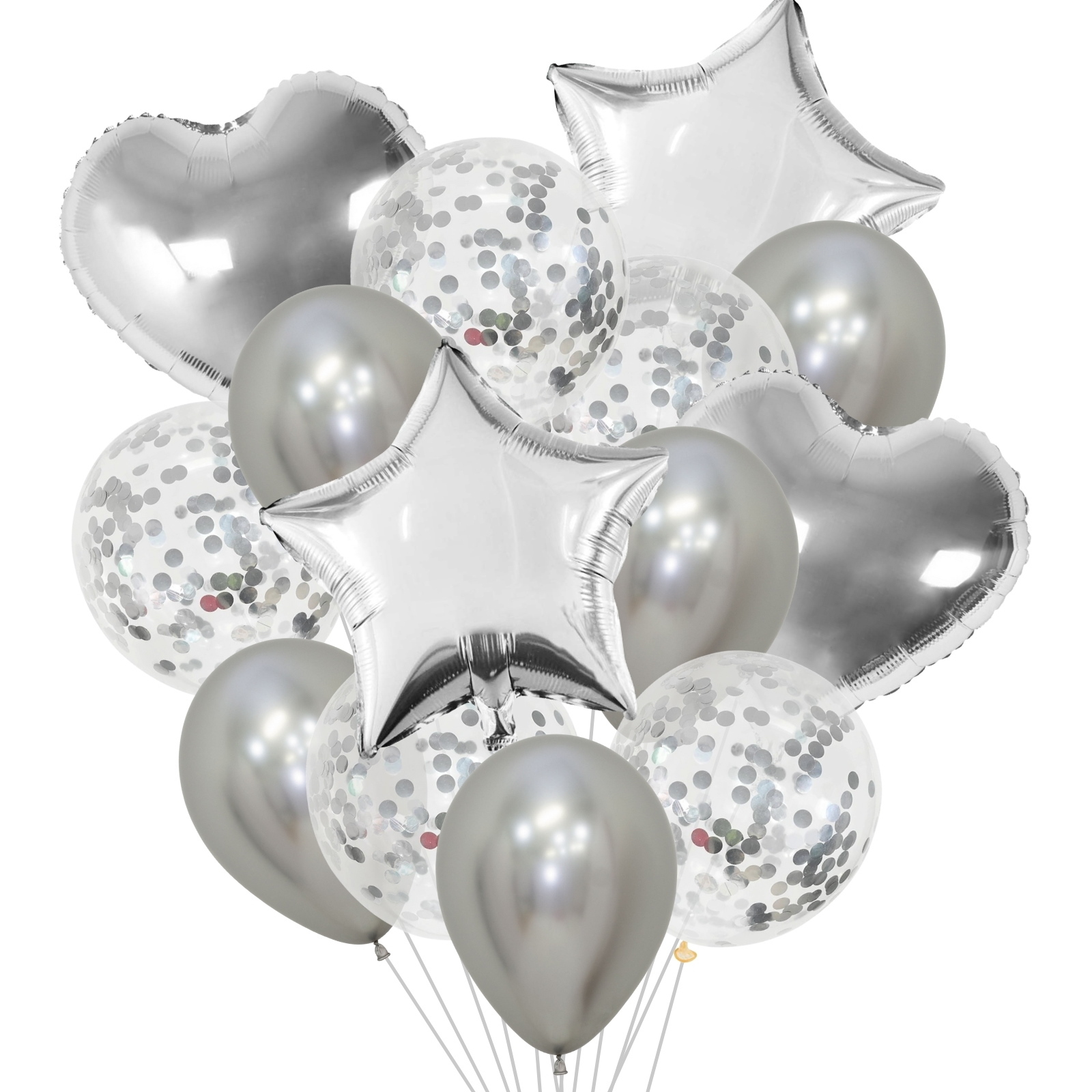 Silver Foil & Confetti Helium Balloon Bouquet (14 Balloons)