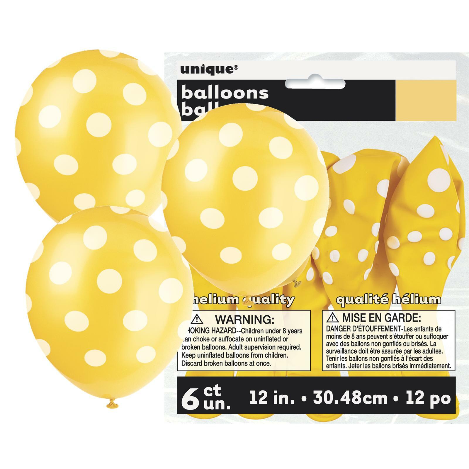 Yellow Polkadot Balloons 30cm Round (Pack of 6)