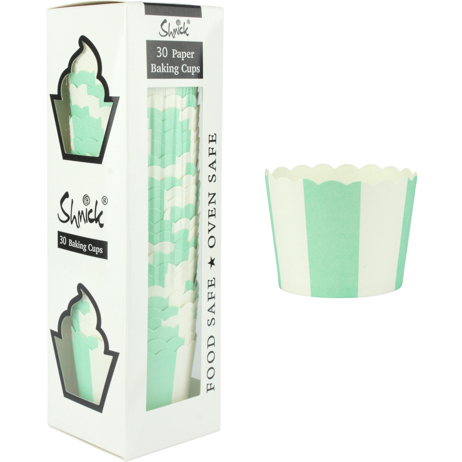 Mint Green and White Striped Baking Cups (Pack of 30)