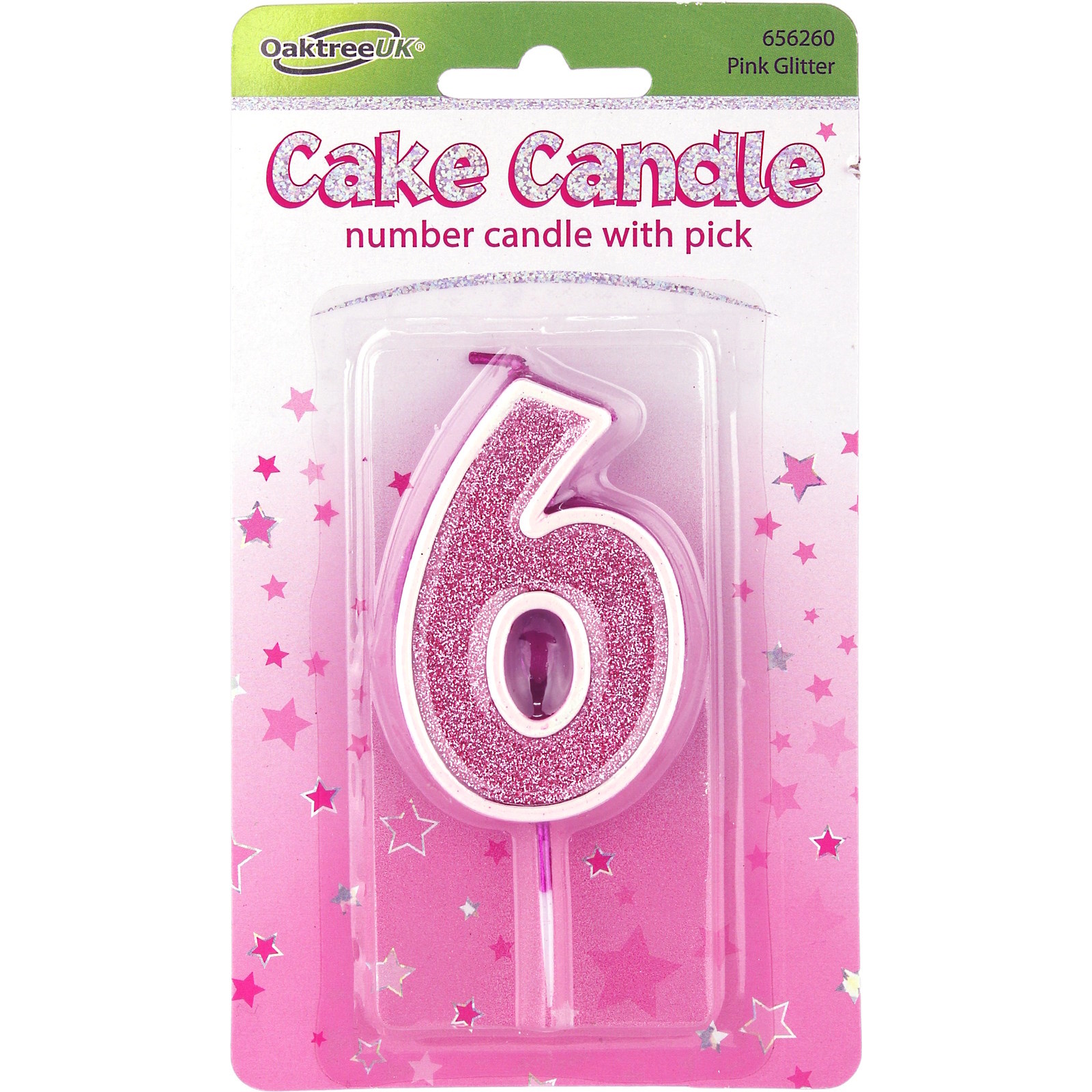 Sparkling Fizz Pink Number 6 Candle 