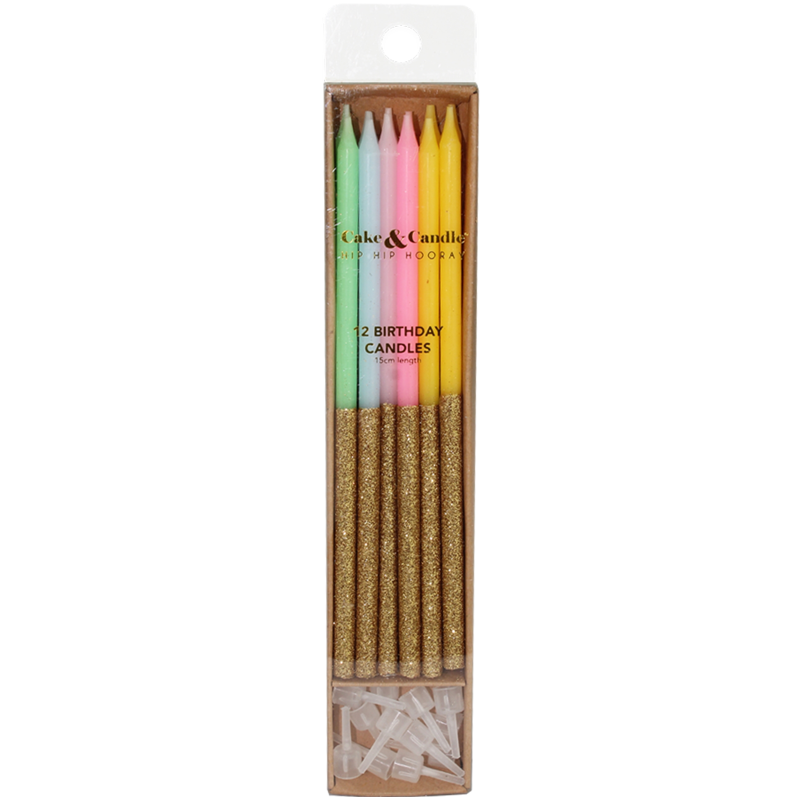 Pastel Gold Glitter Dipped Birthday Candles (Pack of 12) 