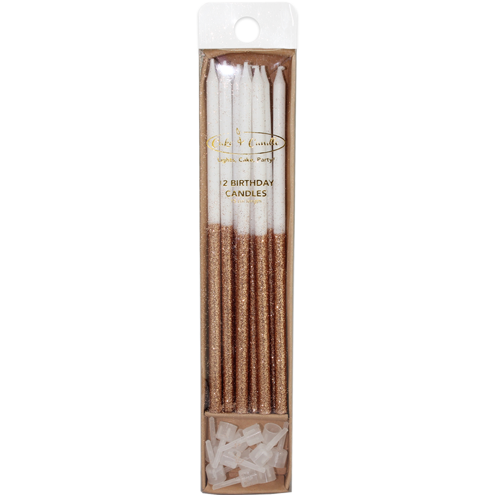 White & Rose Gold Glitter Dipped Birthday Candles (Pack of 12) 