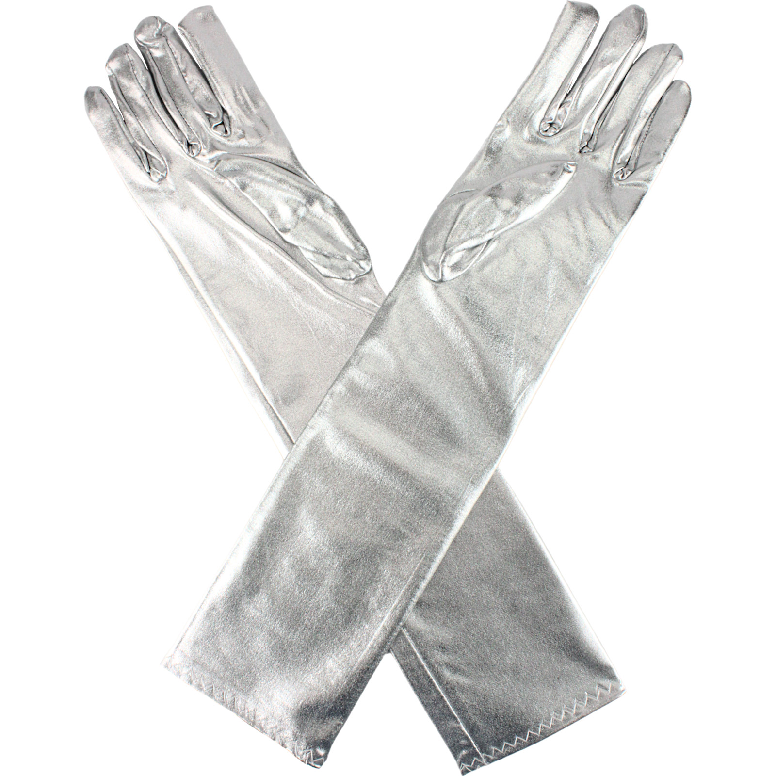 Adult Long Metallic Silver Gloves 