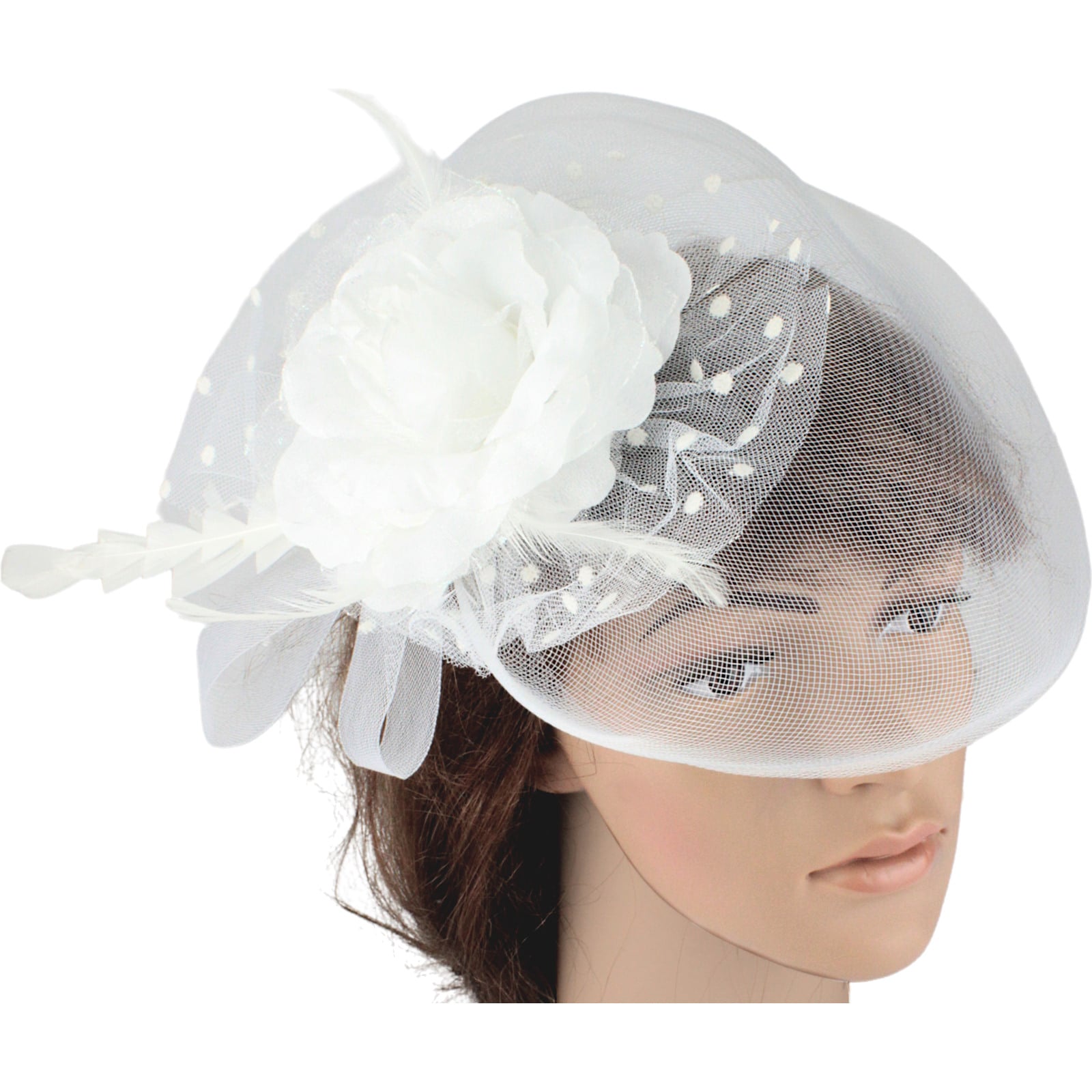 Iridescent White Rose and Feather Fascinator