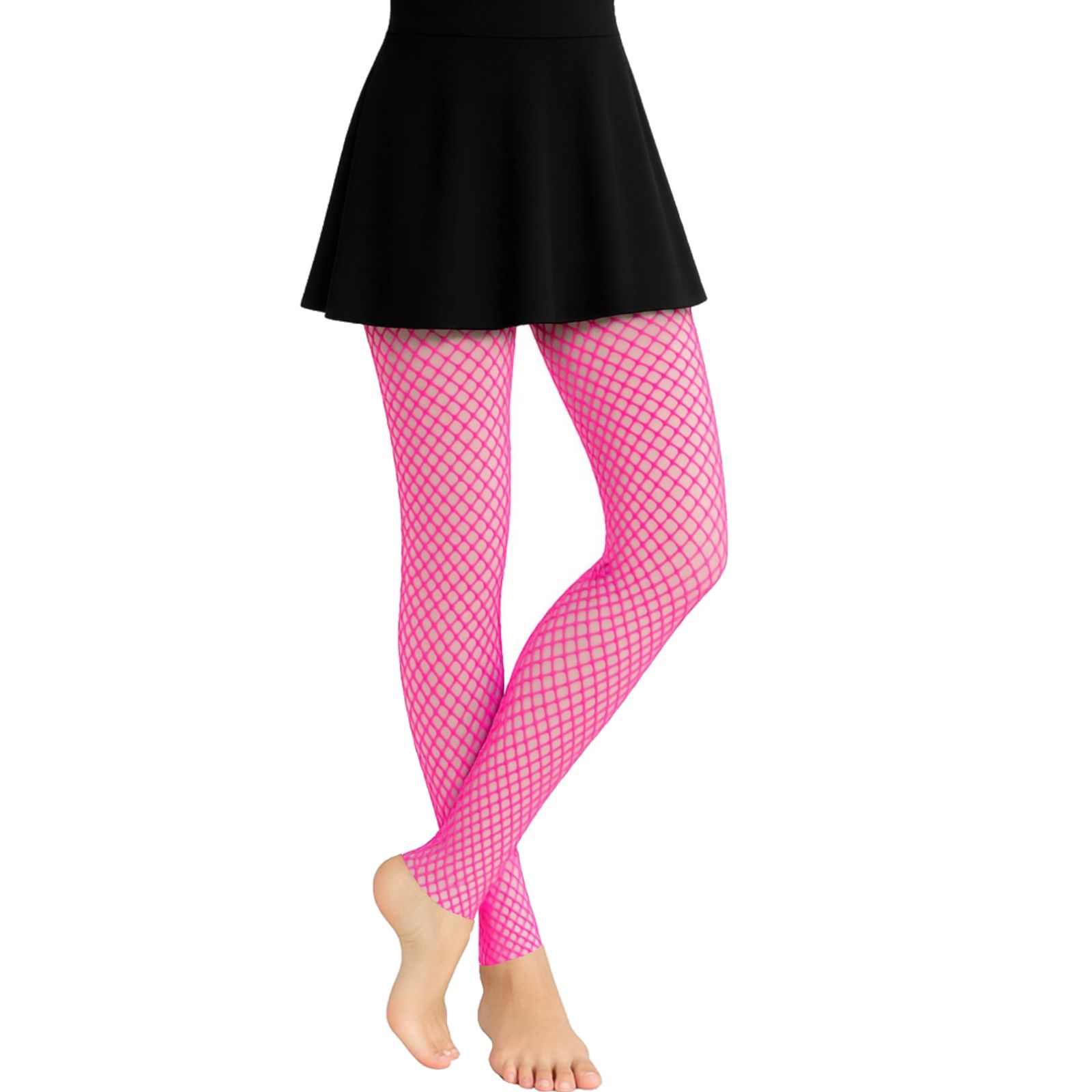 Neon Pink Footless Fishnet Tights